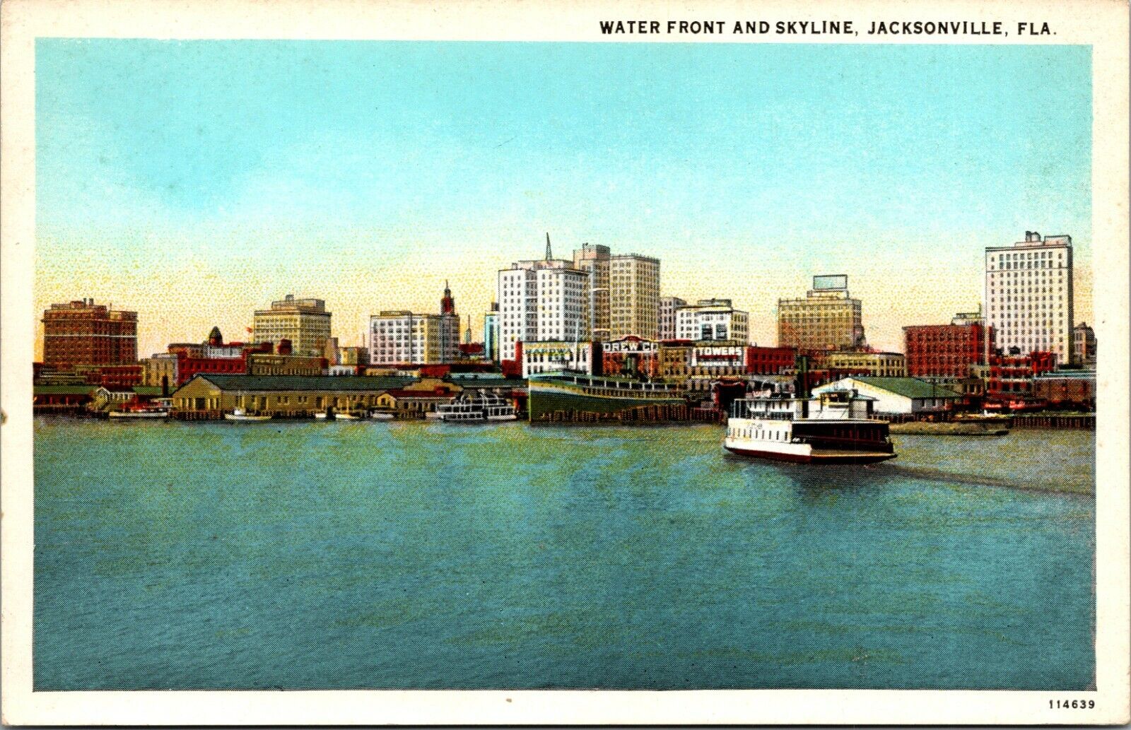 Water Front and Skyline, Jacksonville, Florida FL - Vintage Postcard