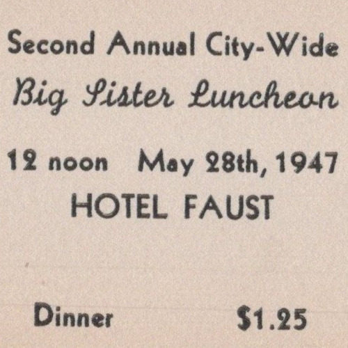 1947 Big Sister Dance Dinner Ticket Hotel Faust Rockford Illinois