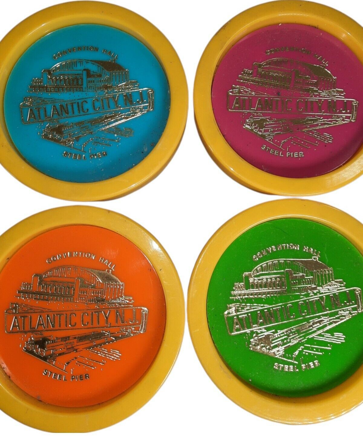 Atlantic City NJ Tourist Souvenir Vintage Plastic Coasters Set of 4 Made in USA 