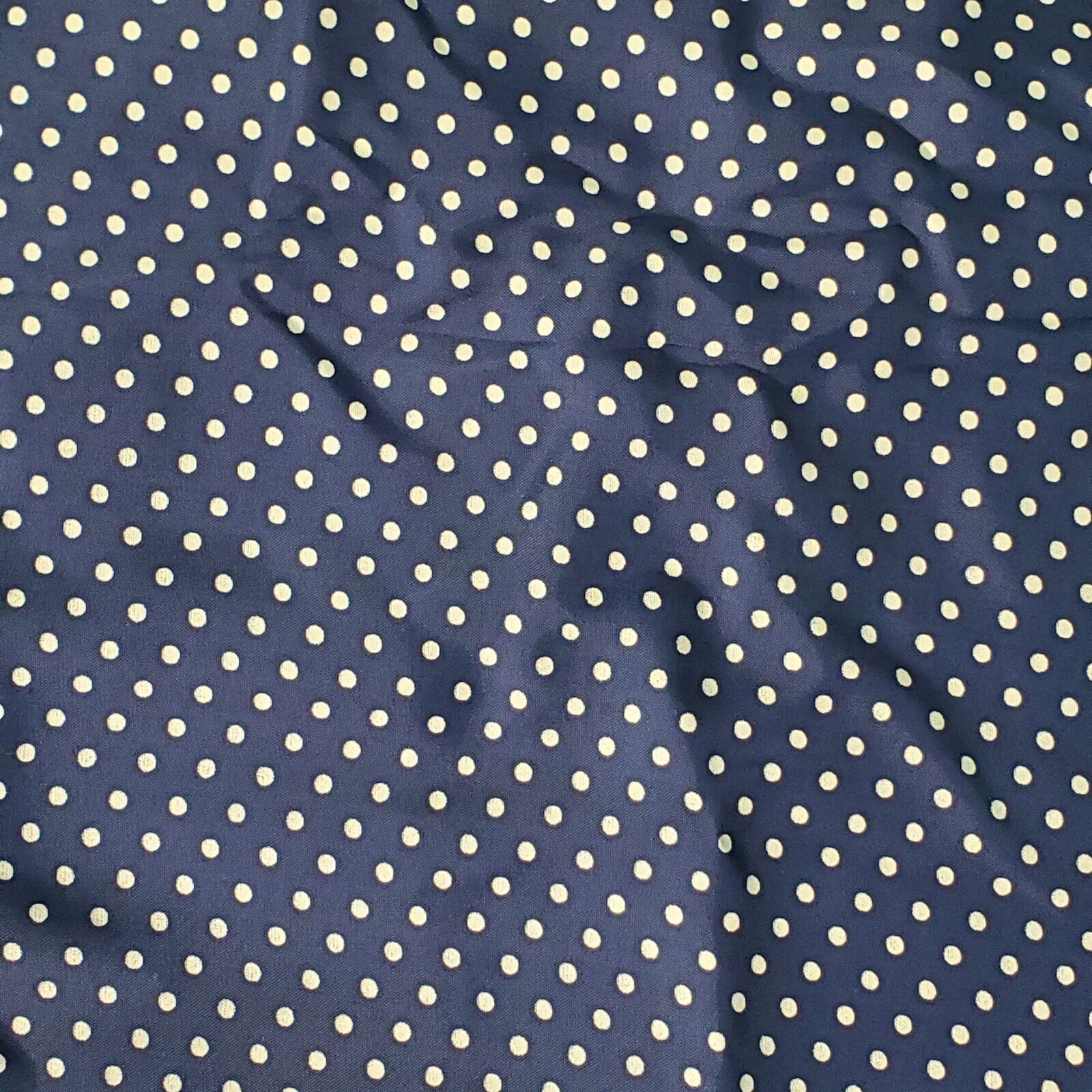 Vintage 1940s 50s Navy & Ivory Polka Dot Quality Weight Rayon Dress Fabric 3 Yds