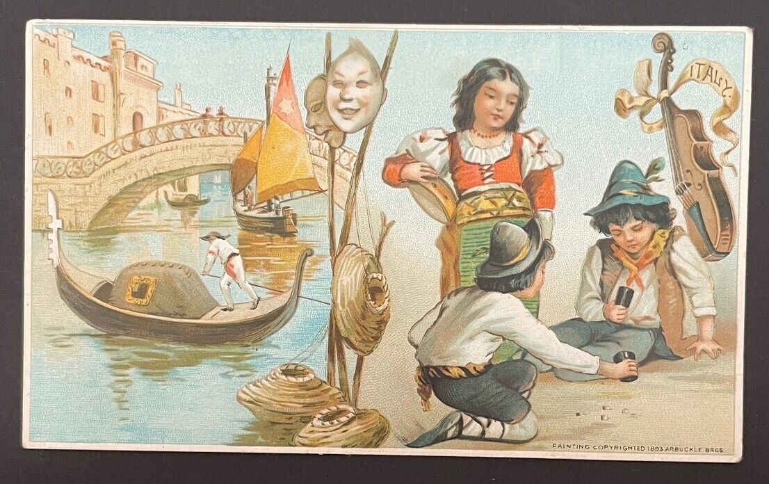 Arbuckle Brothers Coffee - Italy #12 Trade Card Antique Vintage 1890s Gondolier