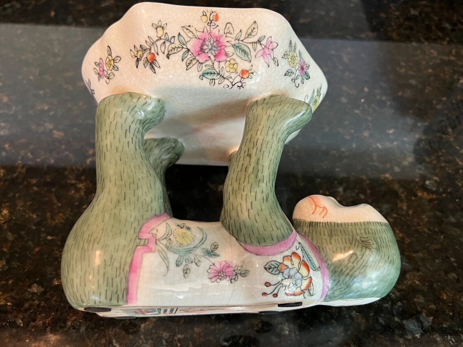 Vintage Chinese Famille Rose Monkey Holding Bowl Hand-Painted Stamped, MB609