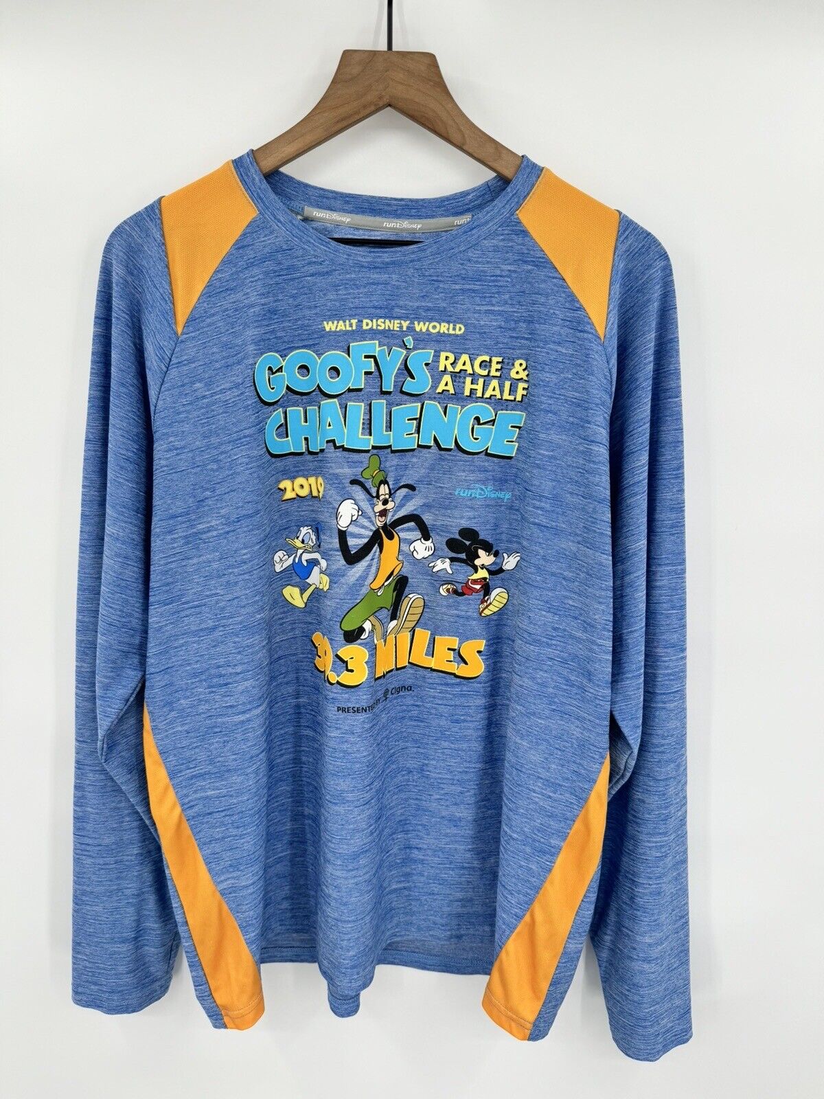 Run Disney T-Shirt Mens Large Blue Long Sleeve 2019 Goofy’s Challenge