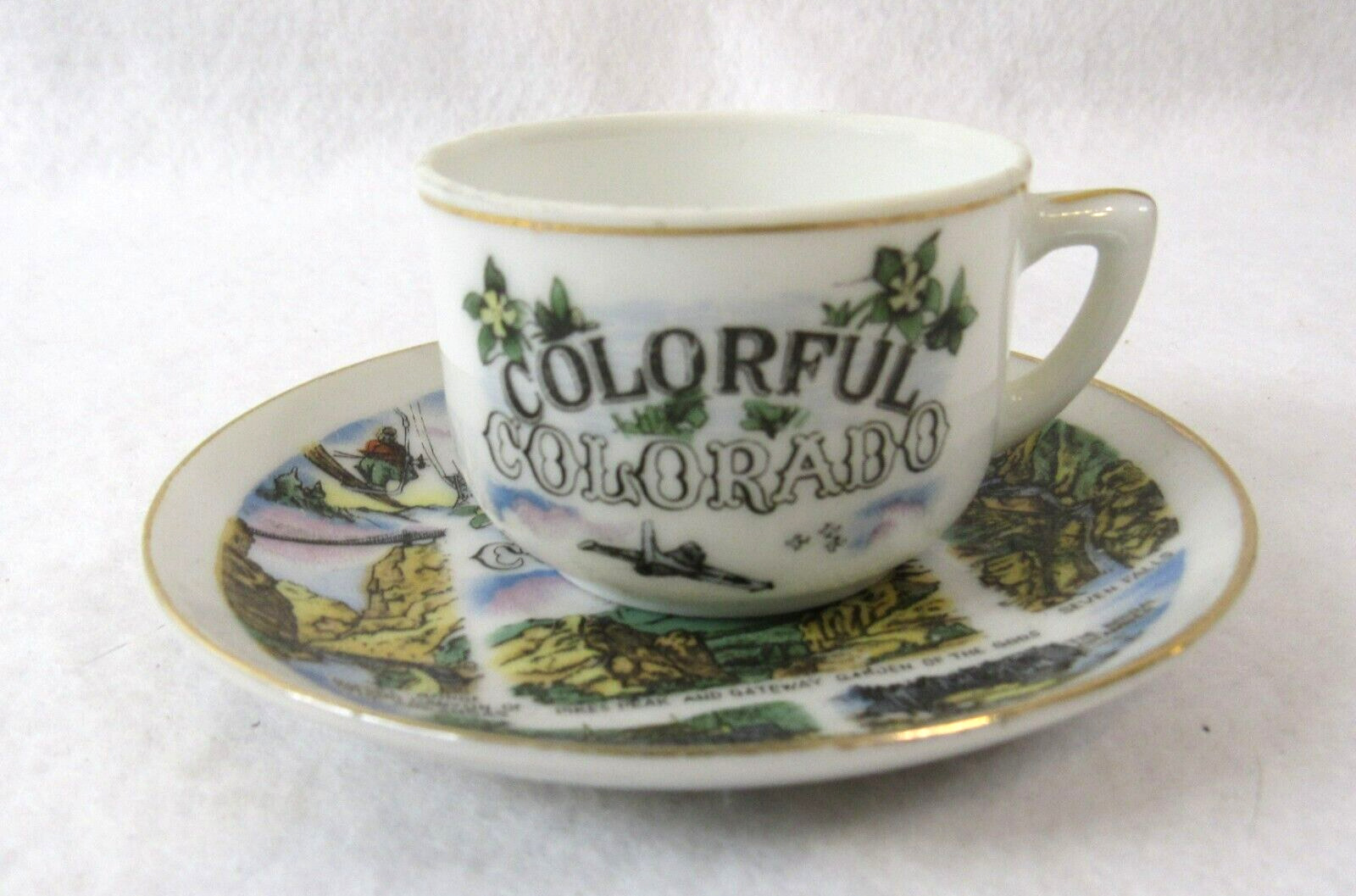 Vintage Thrifco Colorful Colorado Souvenir Cup Saucer Made in Japan