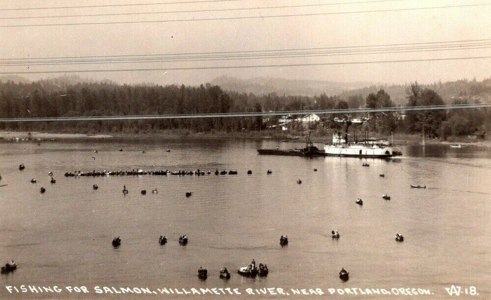 c1930s Fishing Willamette River Near Portland Oregon Vintage Real Photo Postcard