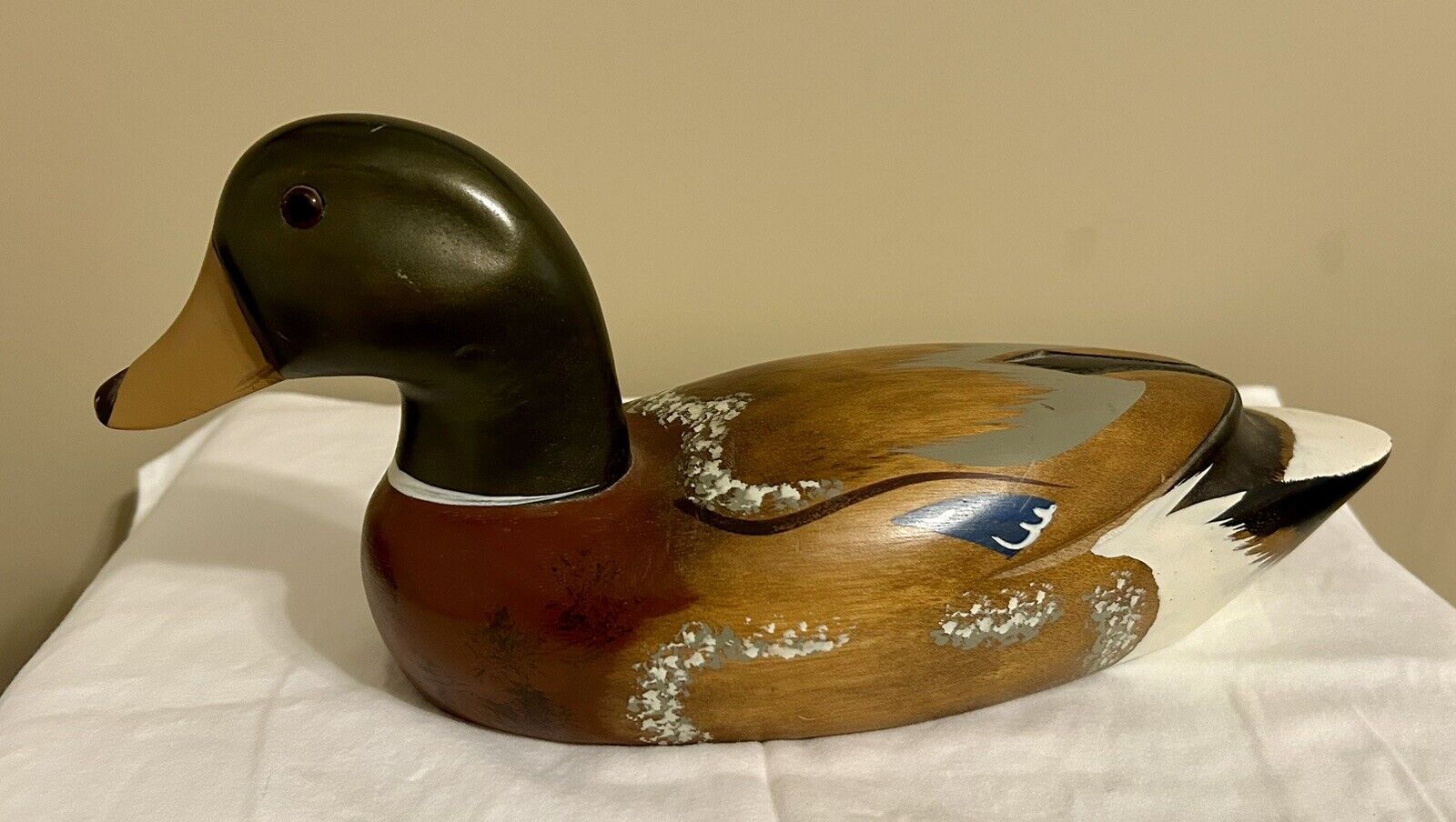 Vintage Carved large Wooden Mallard Duck Decoy Decorative hand painted