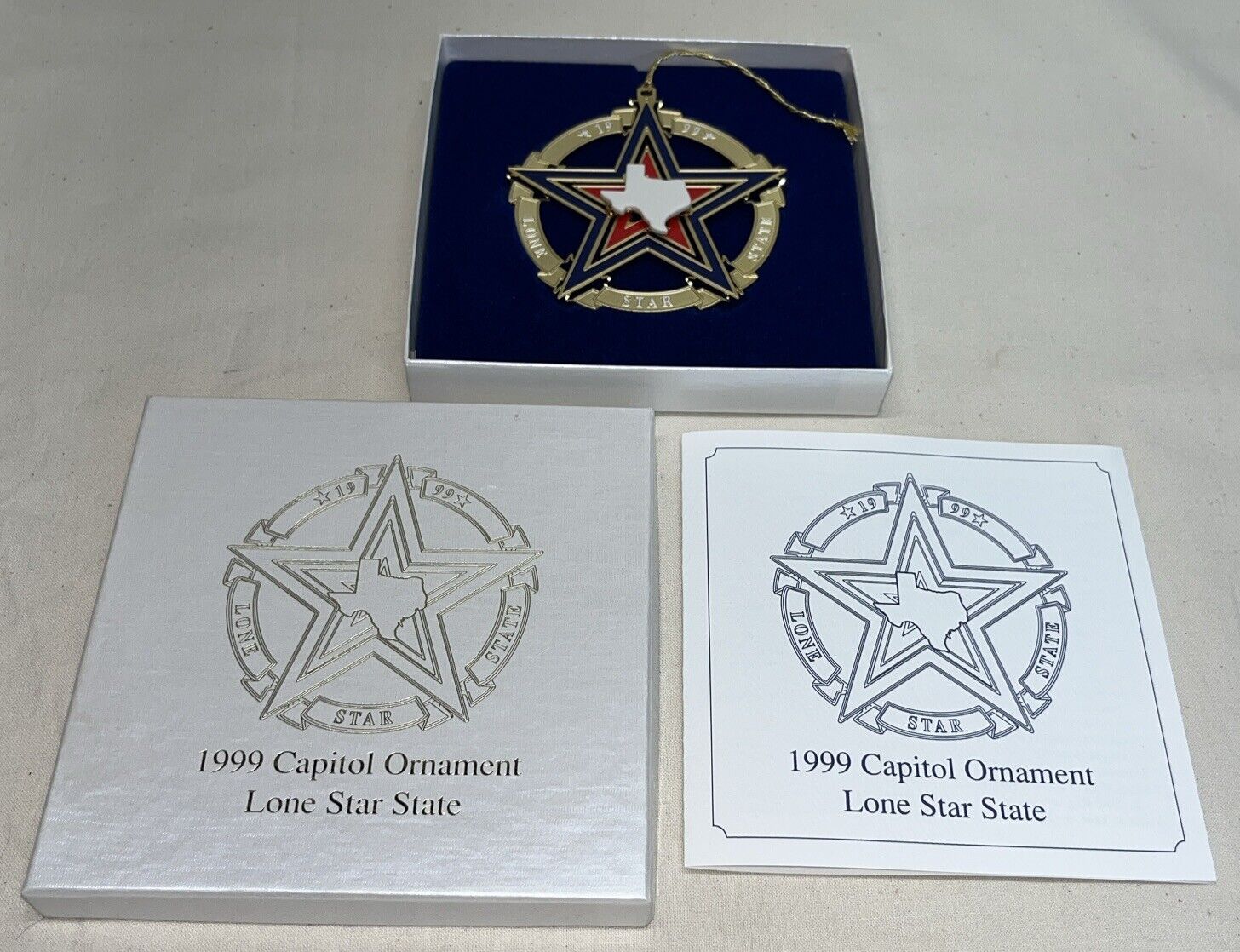 1999 Texas State Capitol Ornament Lone Star State Box Paperwork