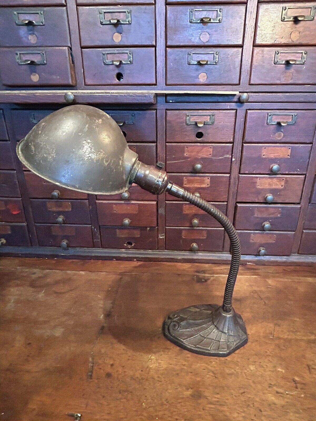 Faries Mfg Lamp Art Deco Desk Gooseneck Marked Parabolic Shade
