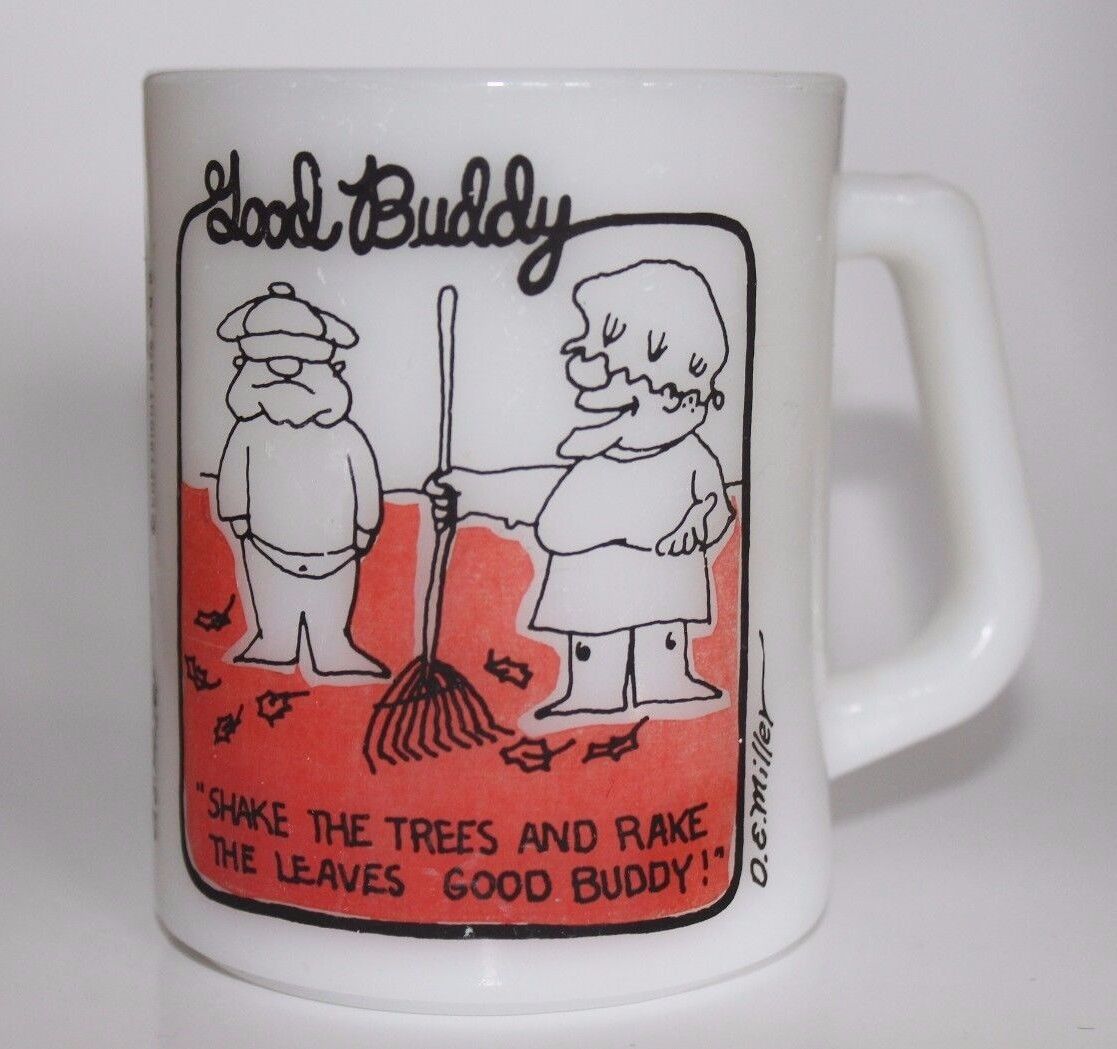 Good Buddy Trucker Coffee Cup Mug DE Miller Federal Milk Glass CB Novelty Leaves