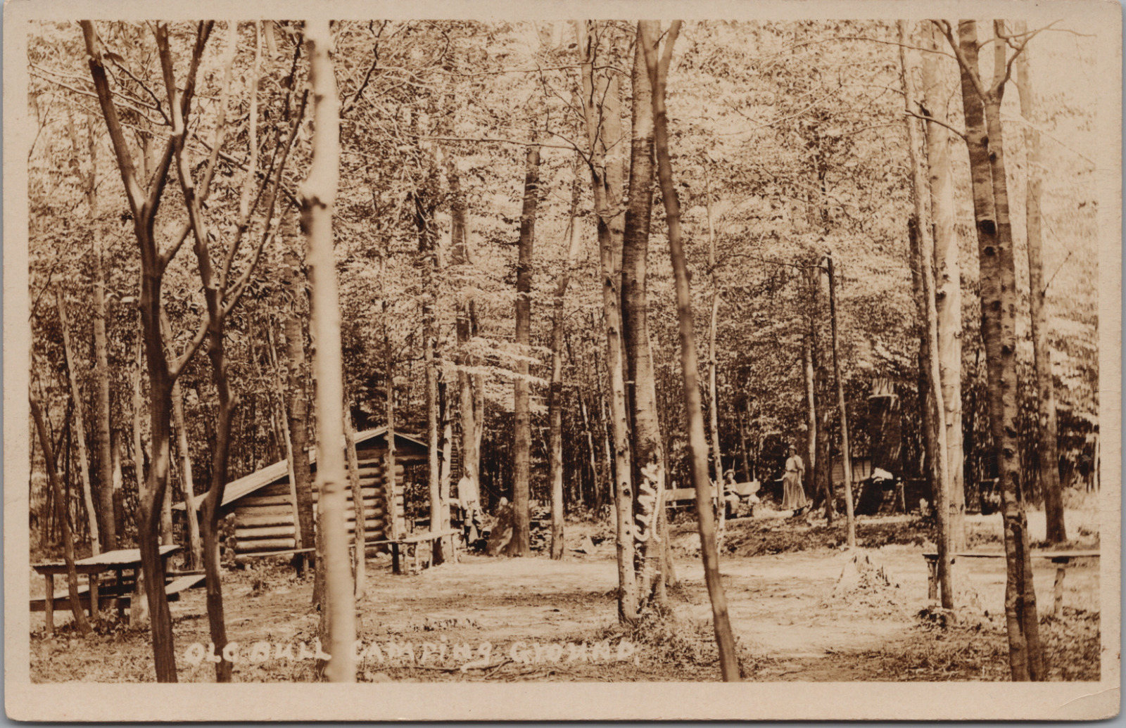 RPPC Ole Bull c20s Camping Cabin Cooking Fireplace Campers PA George Clark Photo