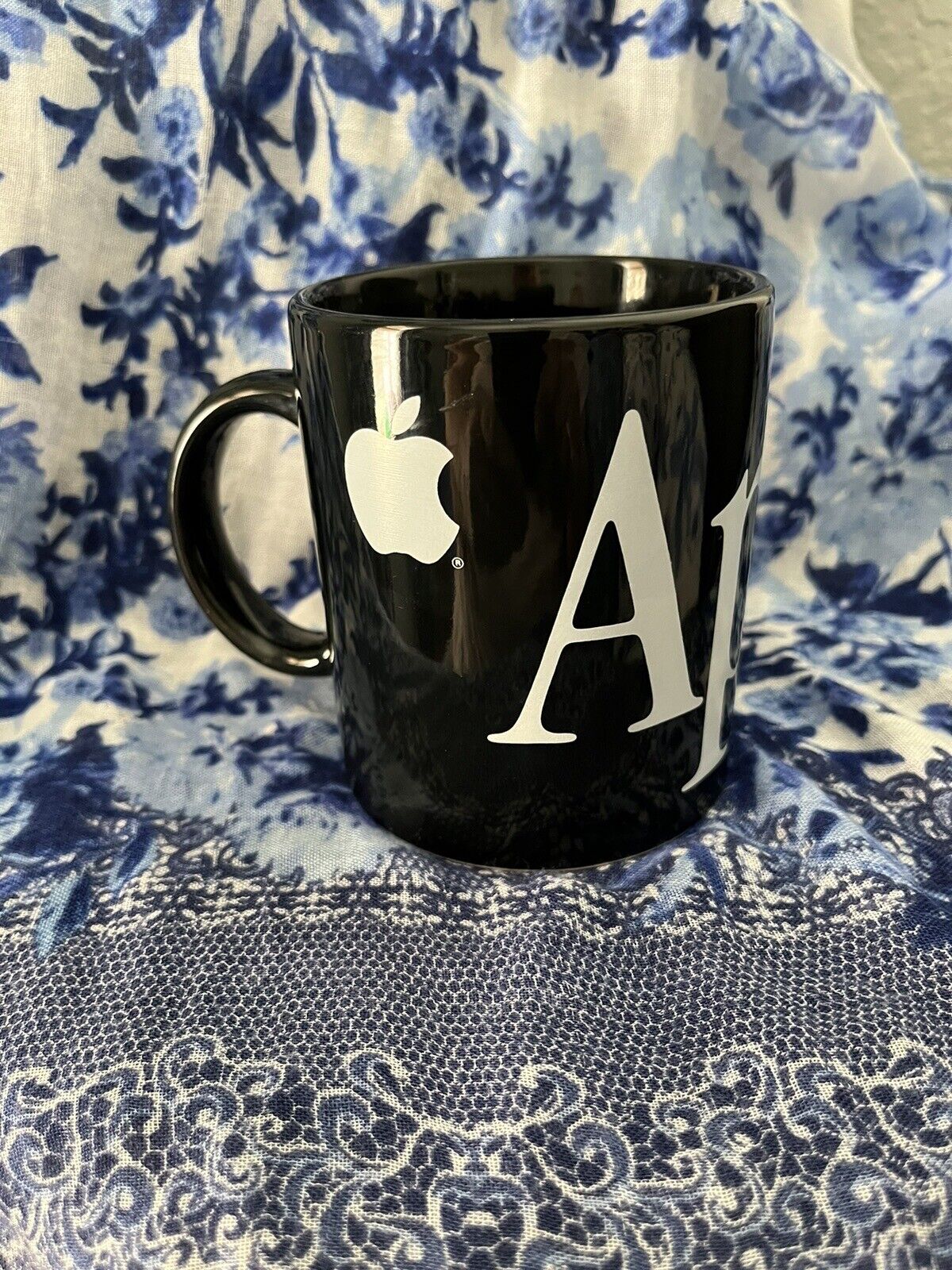 Apple Computer Cup Logo Black and White Wrap-Around Lettering Ceramic 1990's