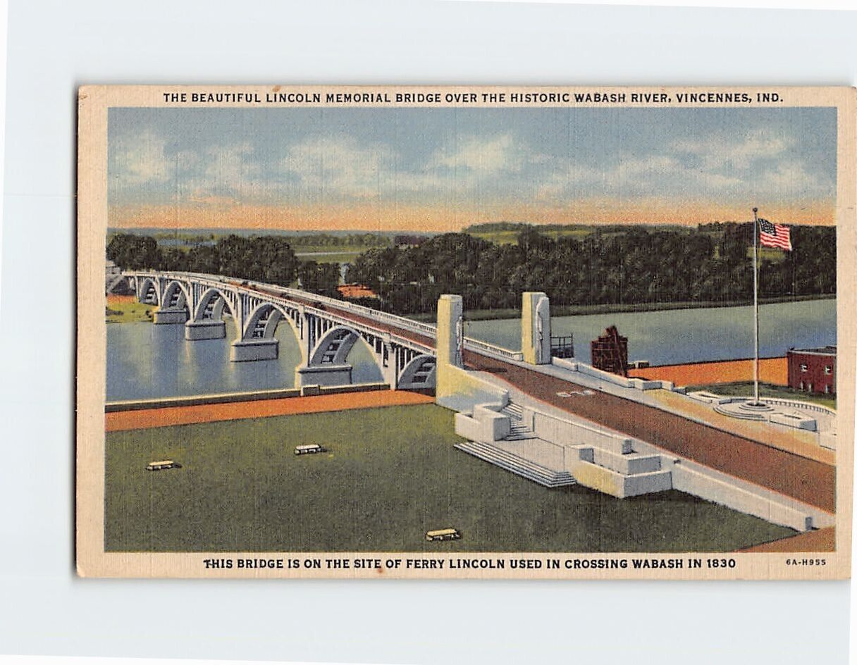 Postcard Lincoln Memorial Bridge Wabash River Vincennes Indiana USA