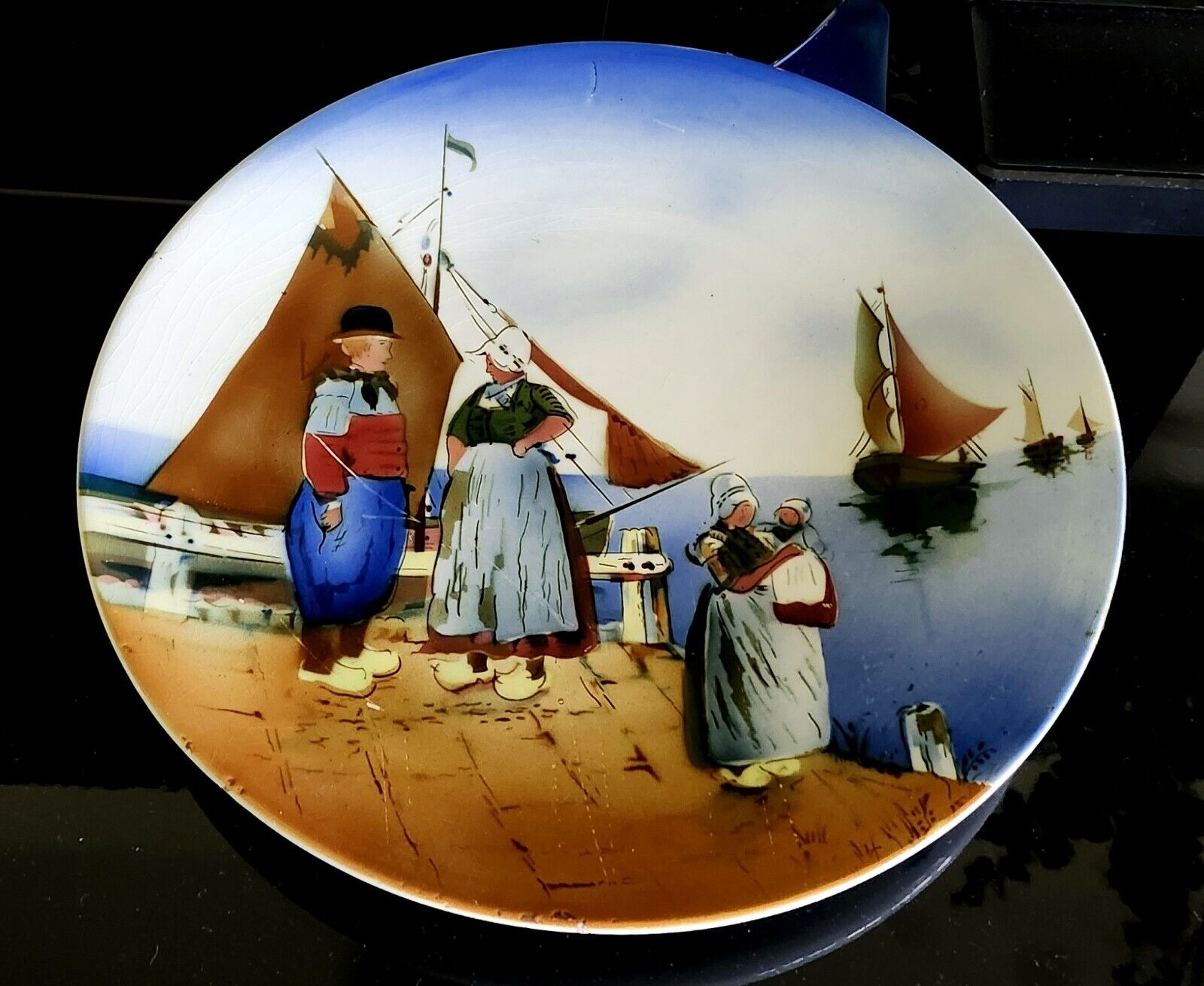 VTG Dutch Seaside Sailboats Porcelain Decorative 12” Wall Plate  made in Germany