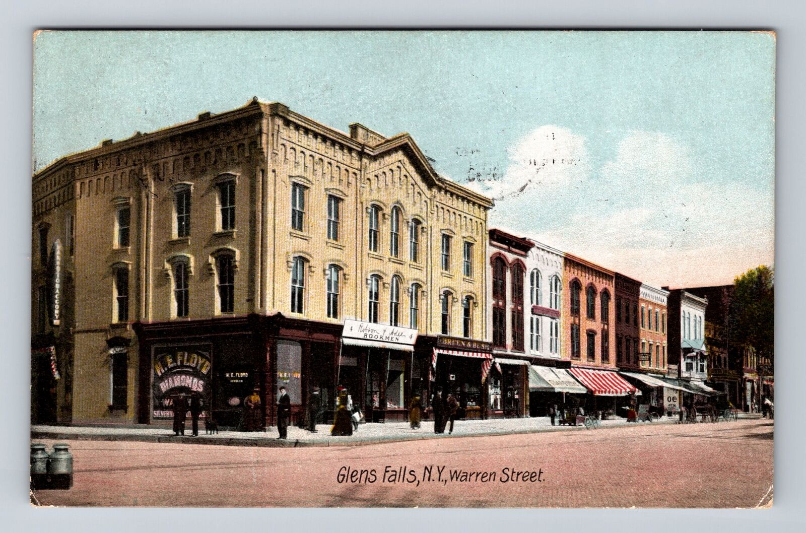 Glens Falls NY-New York, Scenic View Of Warren Street, Vintage c1909 Postcard
