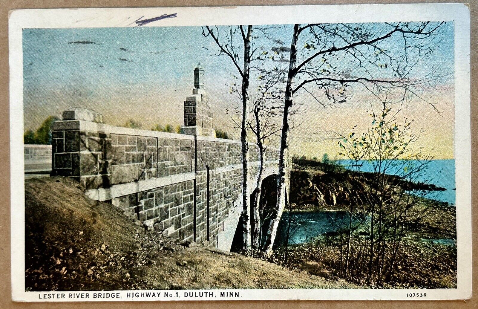 LESTER RIVER BRIDGE, HIGHWAY No.1, DULUTH Minnesota 1929. Vintage Postcard