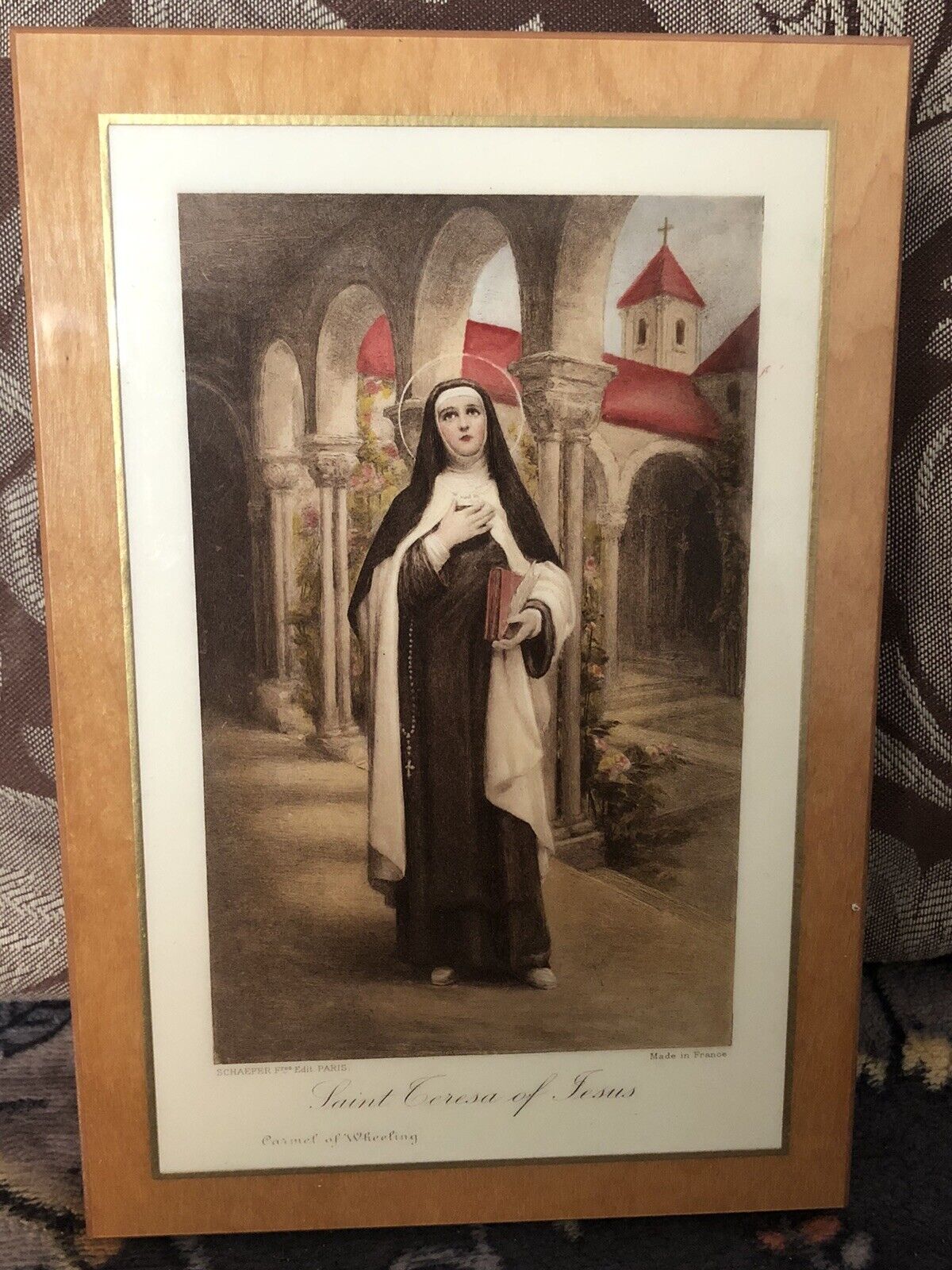 Saint Teresa Of Jesus, Carmel Of Wheeling, WV Vintage Pyraglass Wood Plaque