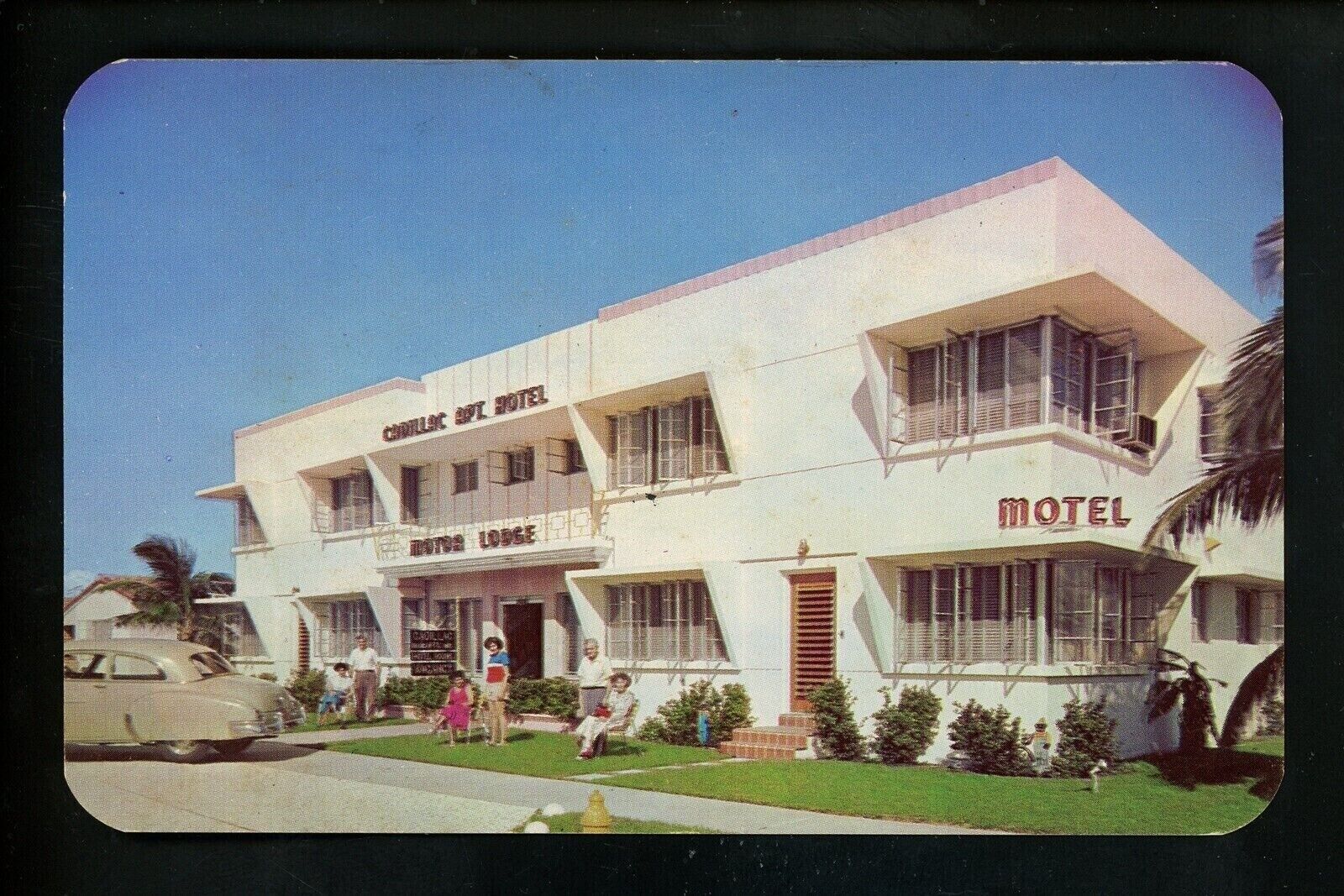 Hotel Motel postcard Florida FL Miami, Cadillac Apartments Hotel chrome