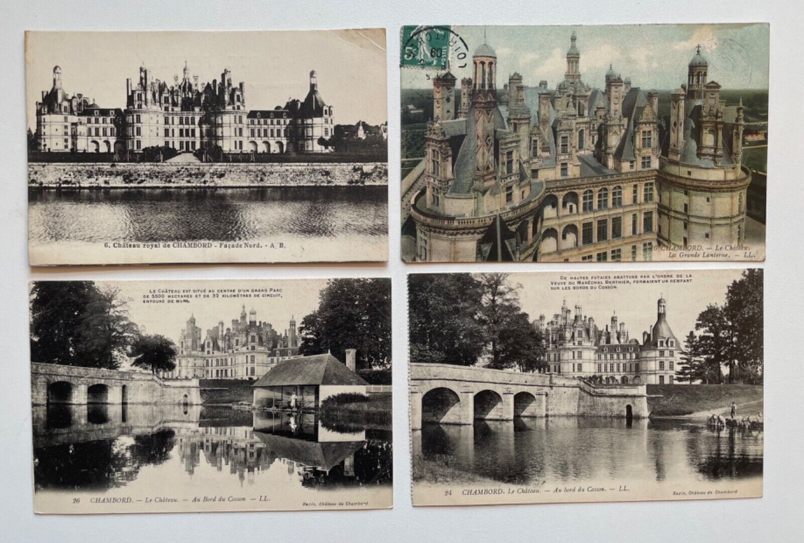 4 1900s litho postcards Château de Chambord France Renaissance Towers Moat
