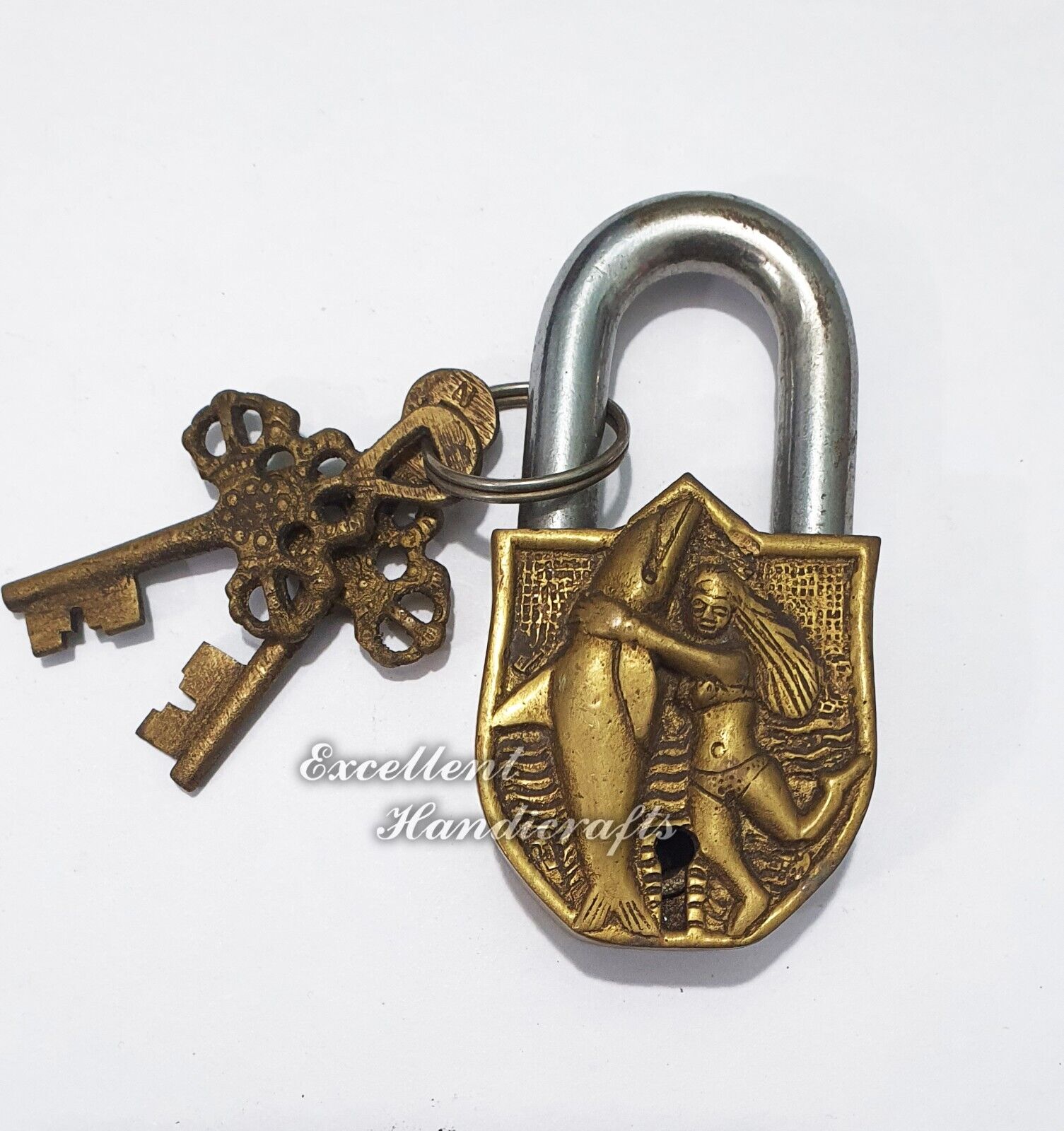 Attractive  Antique  Vintage Style Brass made Mermaid Girl Padlock with 2 keys