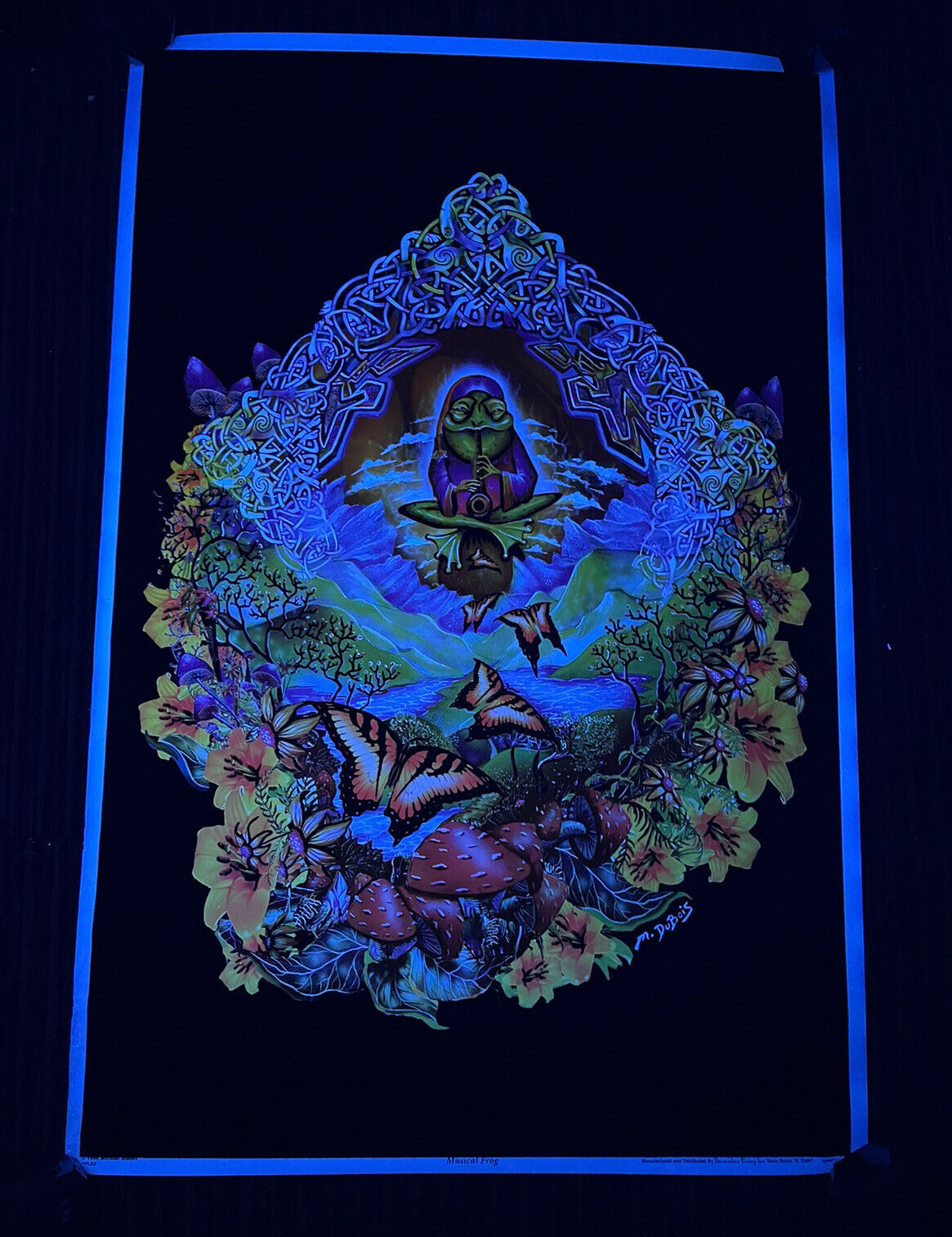 Vintage 1998 Musical Frog Michael Dubois Butterfly Clarinet￼ Blacklight Poster