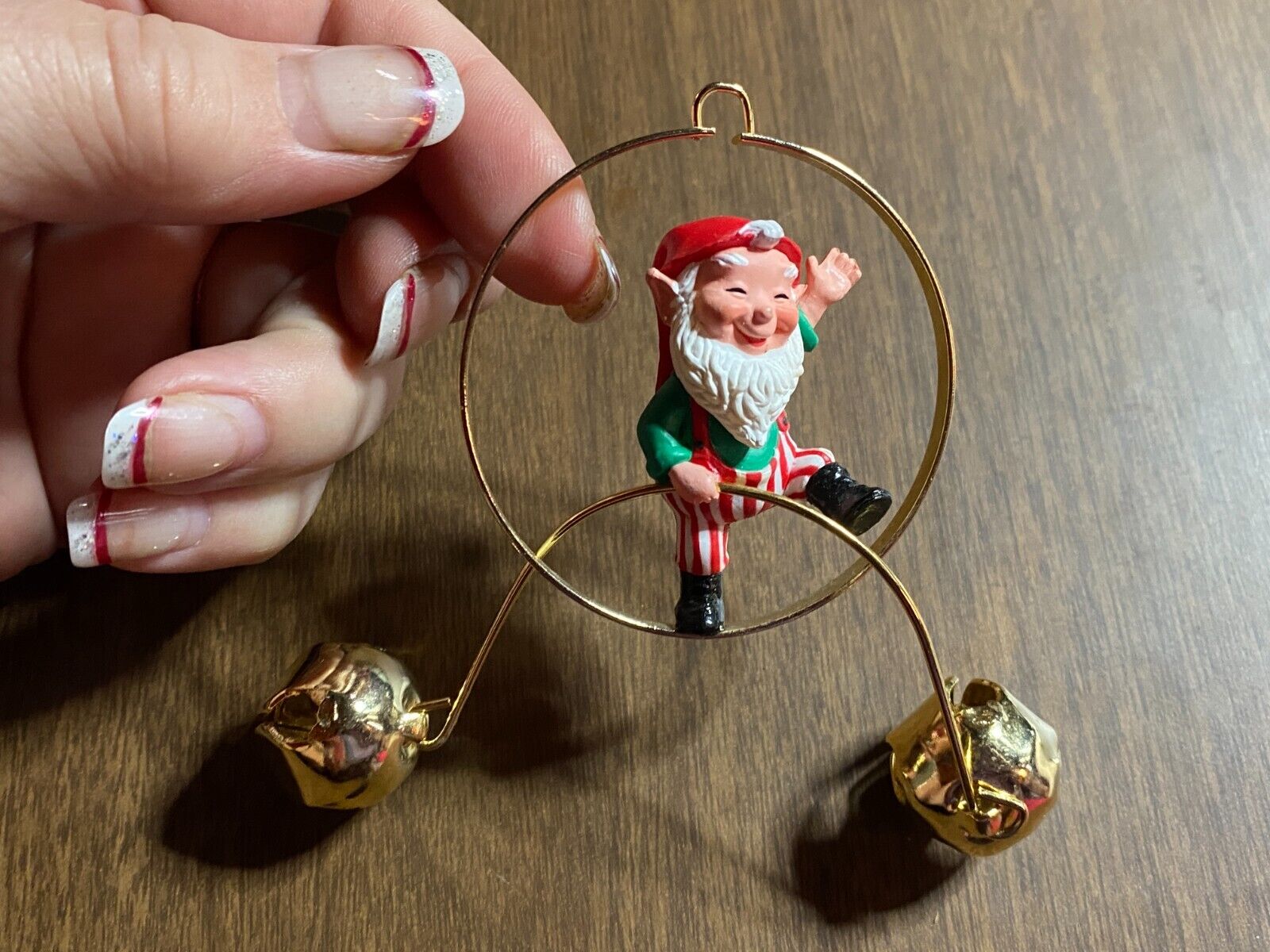 Vintage Hallmark Resin Elf Pixie on Balance Wheel Bells Christmas Ornament