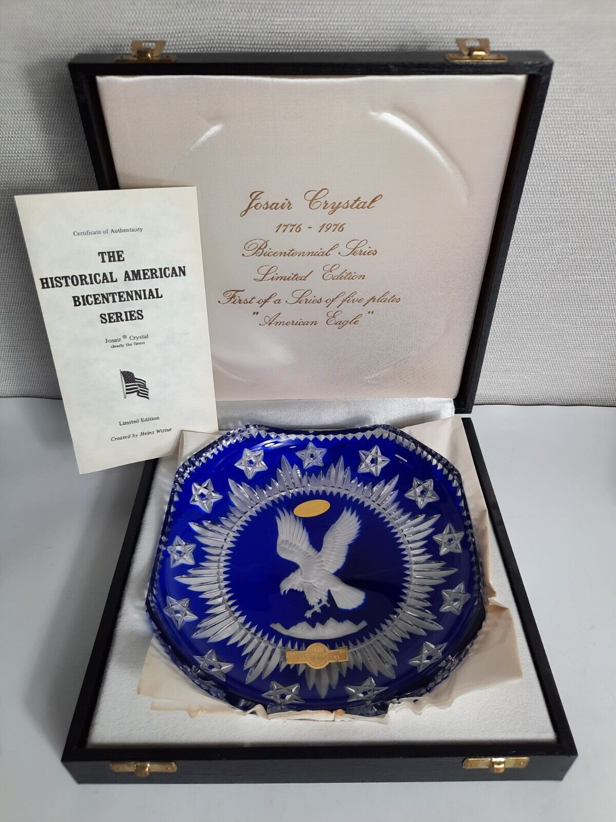 Josair Crystal Bicentennial Plate American Eagle #148/500 w/ Case COA RARE LE