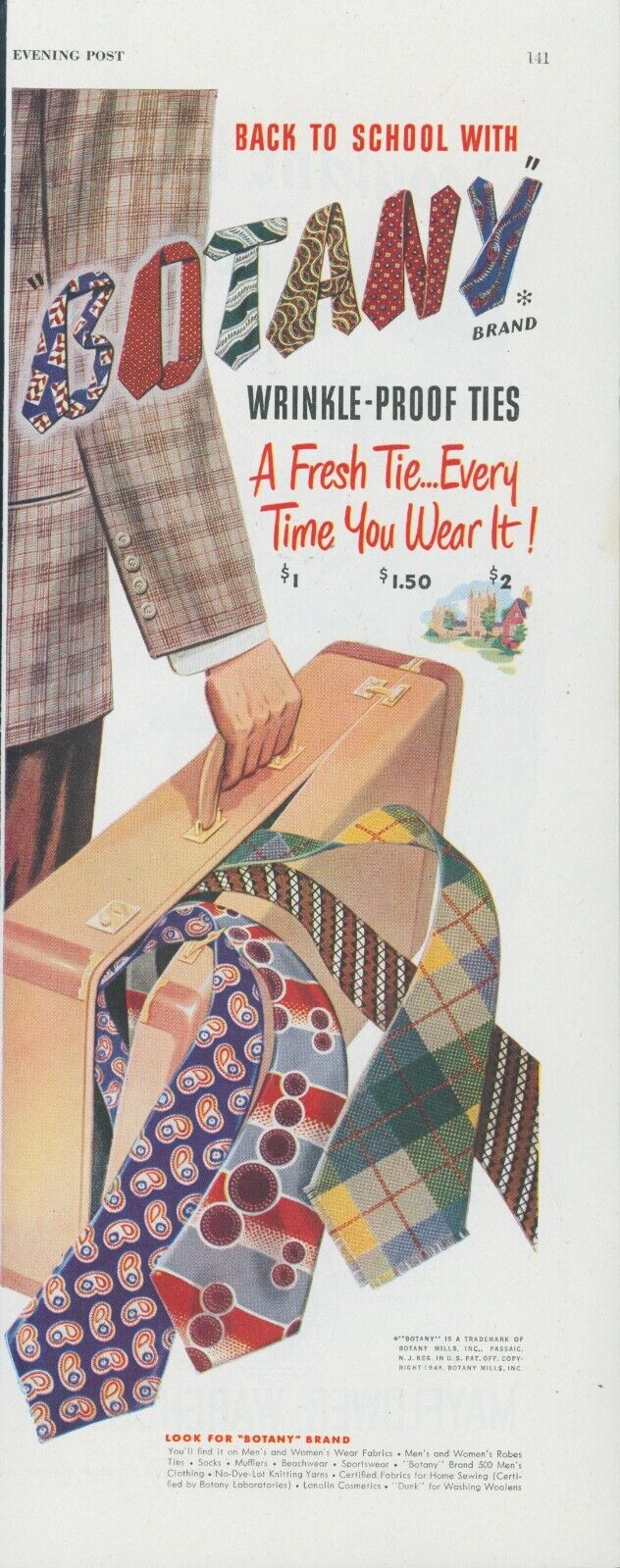 1948 Botany Ties Fresh Tie Every Time You Wear It Suitcase Design Print Ad SP20
