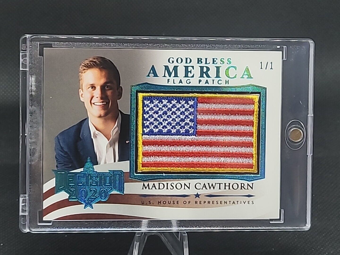 2020 DECISION TEAL FOIL 1/1 MADISON CAWTHORN GOD BLESS AMERICA FLAG CARD GBA-75 