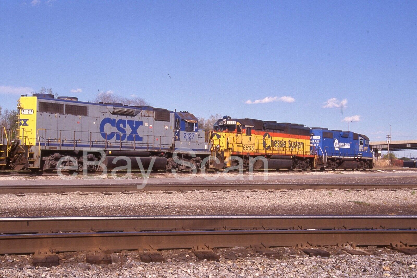 CSX Chessie System & Conrail @ Bay View Yard Baltimore, MD 35mm Slide