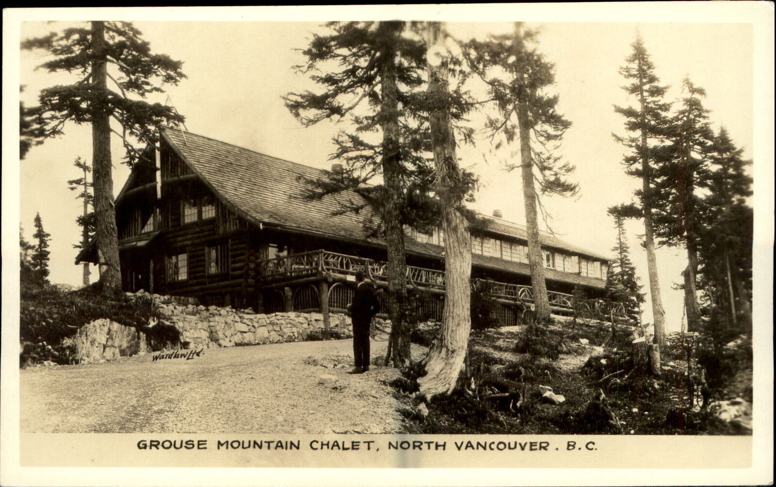 Grouse Mountain Chalet ~ North Vancouver BC Canada ~ RPPC real photo postcard