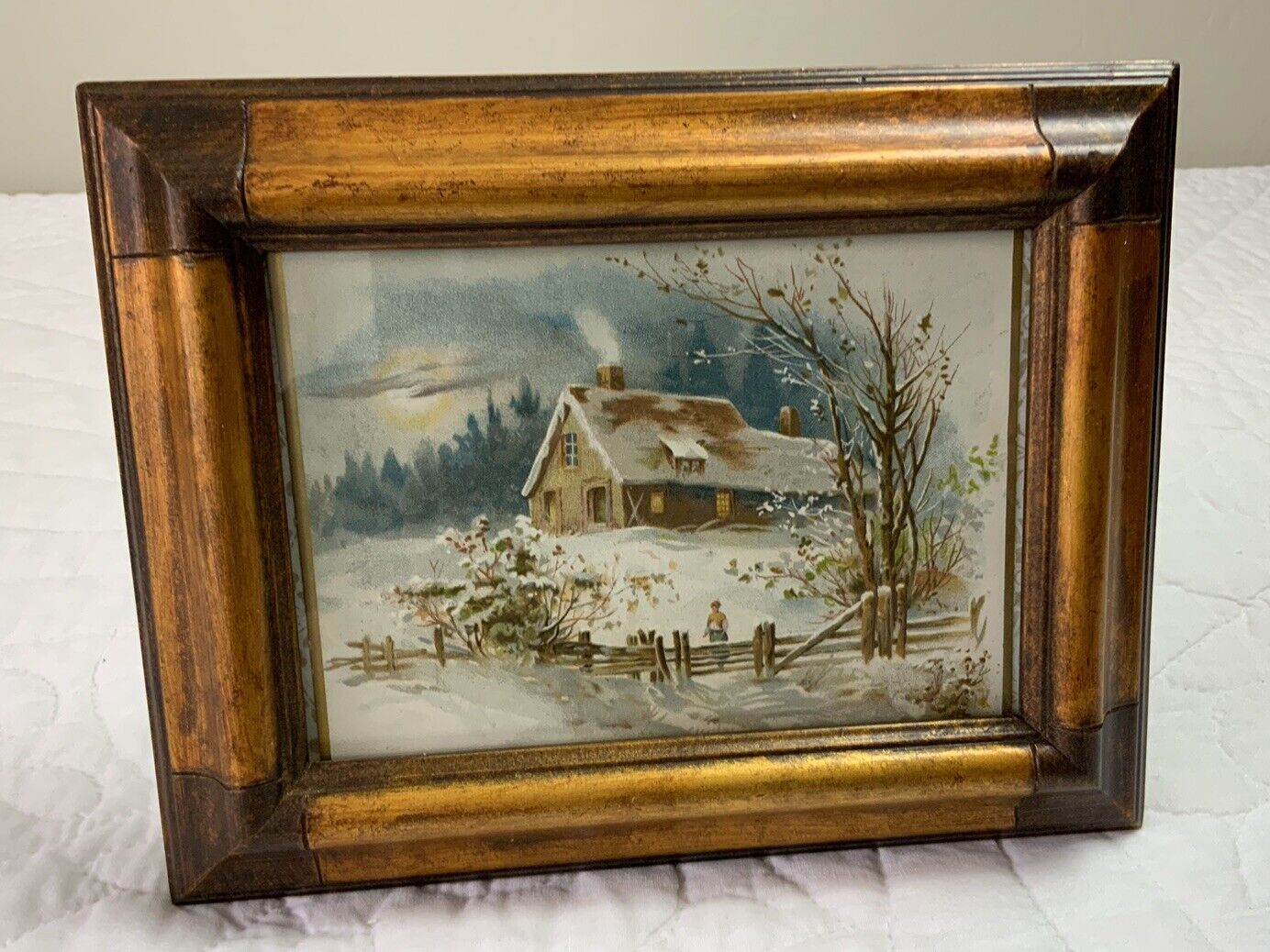 Antique Framed Victorian Trade Card Ephemera, Late 1800’s, House With Trees