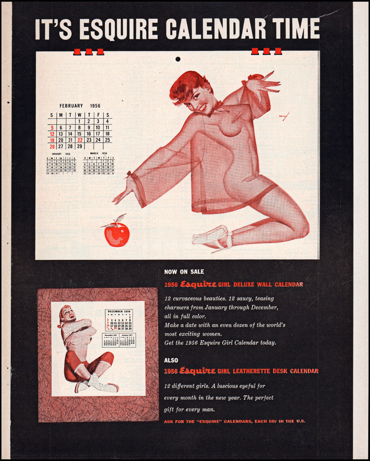 1955 Esquire Pinup Calendar Girls Promo Advert vintage art print ad XL18