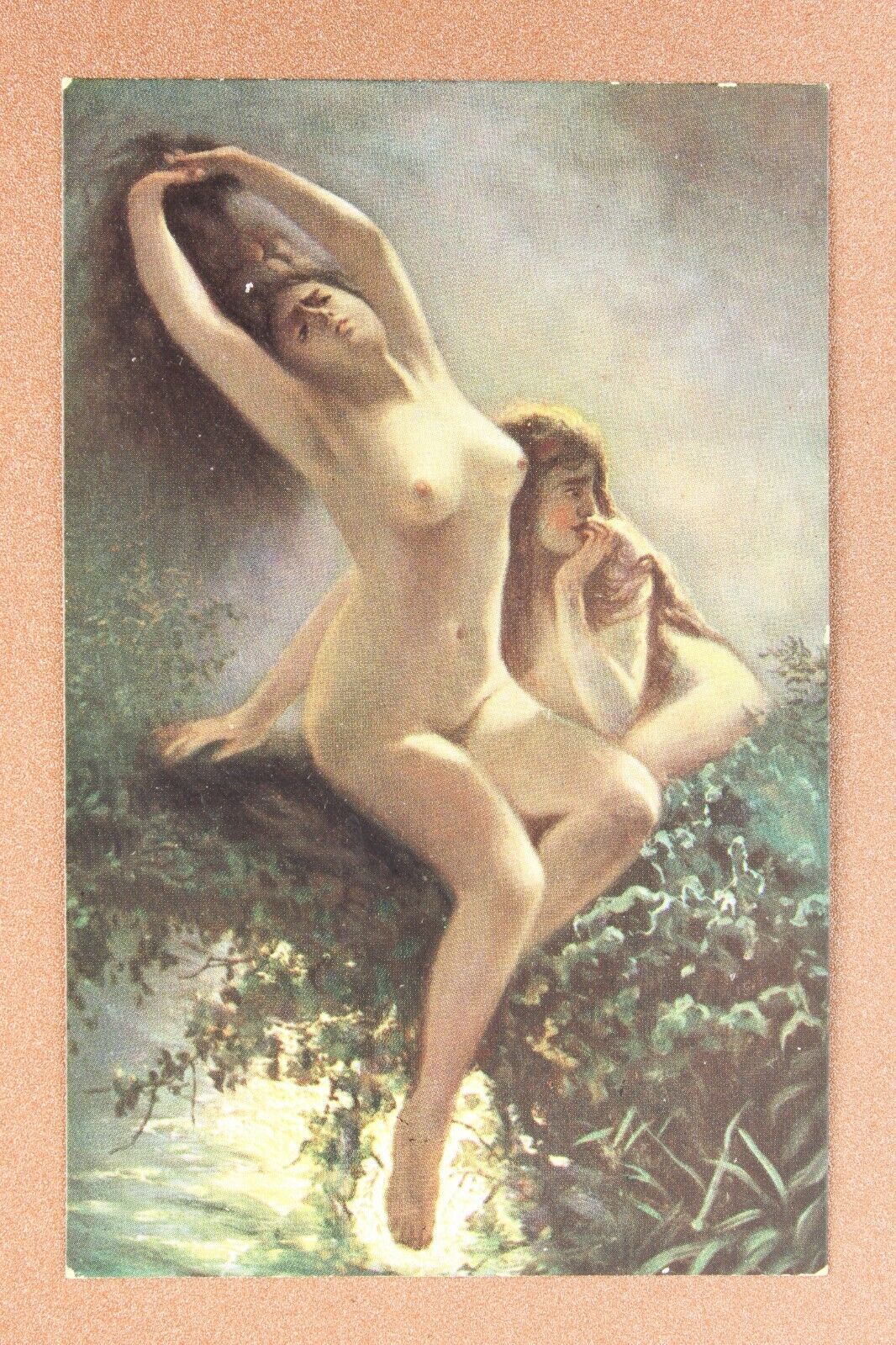 Nymph Nude Witch in moonlight. River Mermaid. Tsarist Russia postcard 1909s