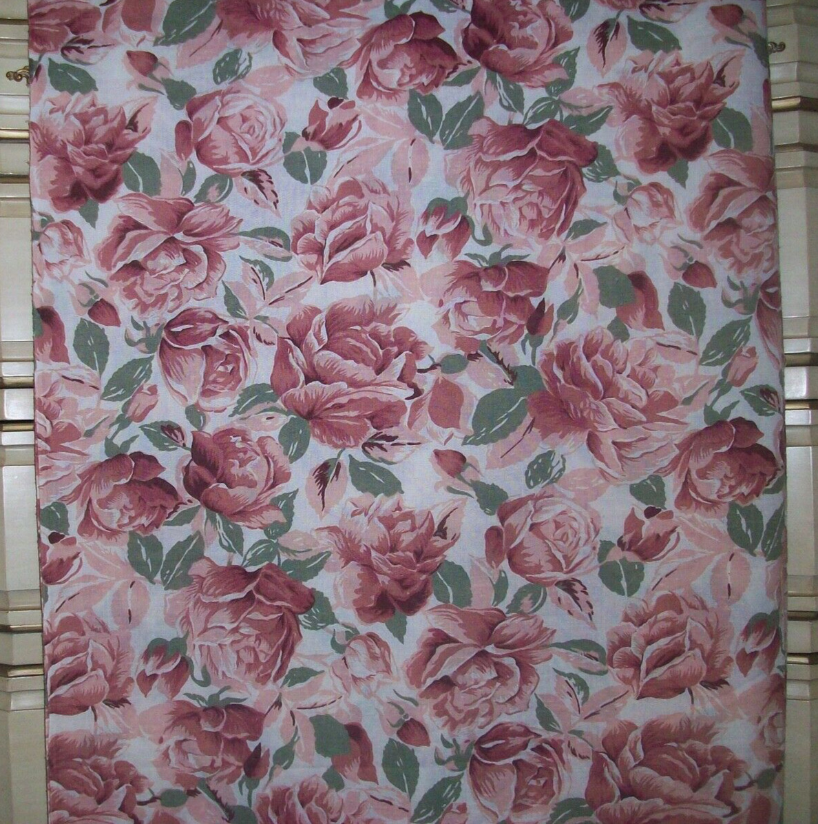 Vintage Large Pink Floral Cotton Blend Semi-Sheer Slub-Textured Fabric 3 yards