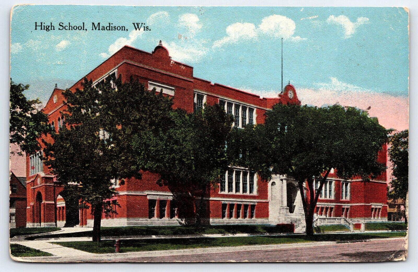 Original Old Vintage Outdoor Postcard High School Building Madison Wisconsin USA
