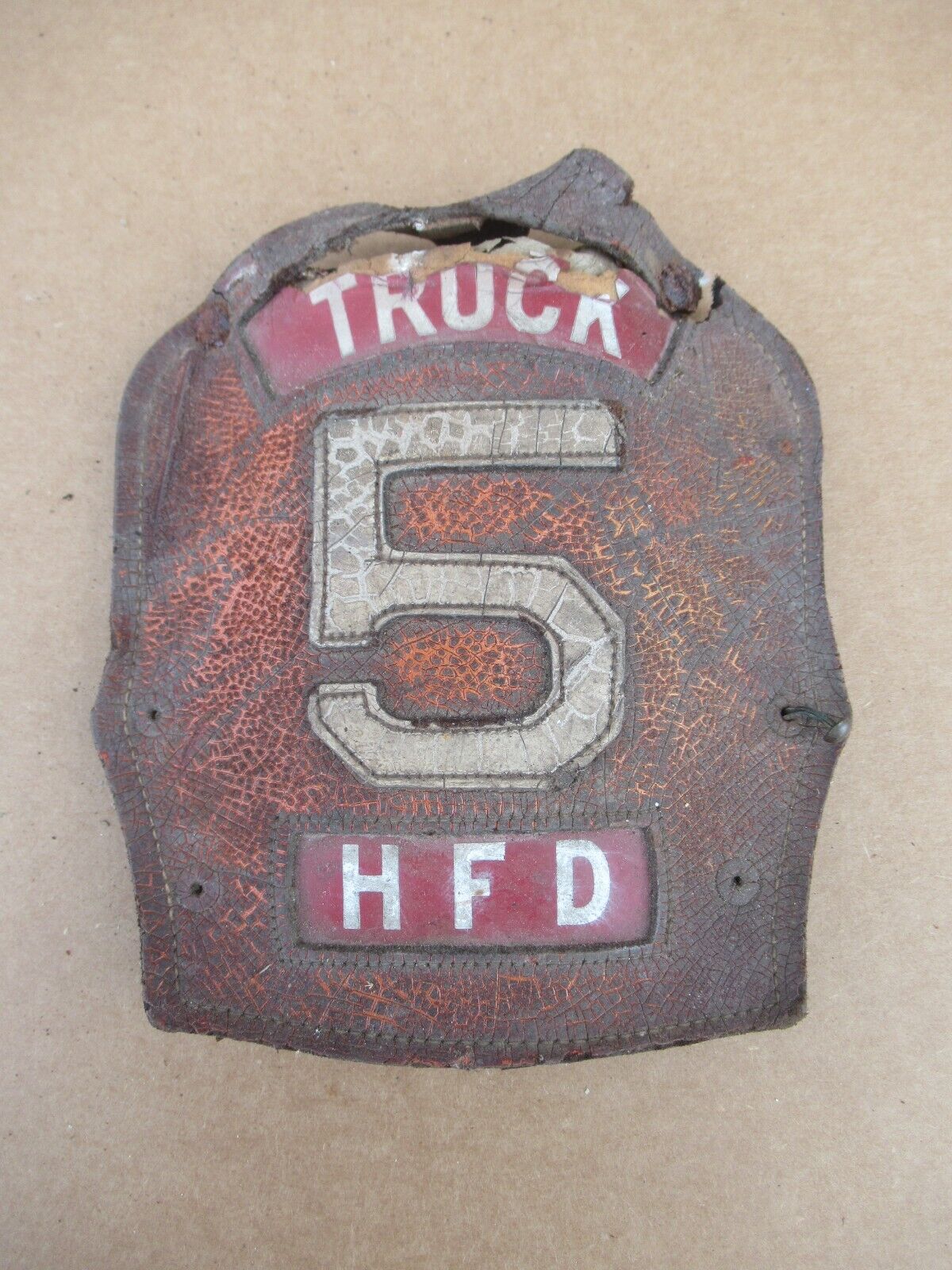 VINTAGE Firefighter Fireman Hat Badge Helmet Leather TRUCK  5  HFD  Cairns & Bro