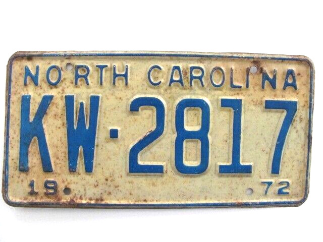 1972 NORTH CAROLINA NC LICENSE PLATE TAG, ALL ORIGINAL VINTAGE, USED