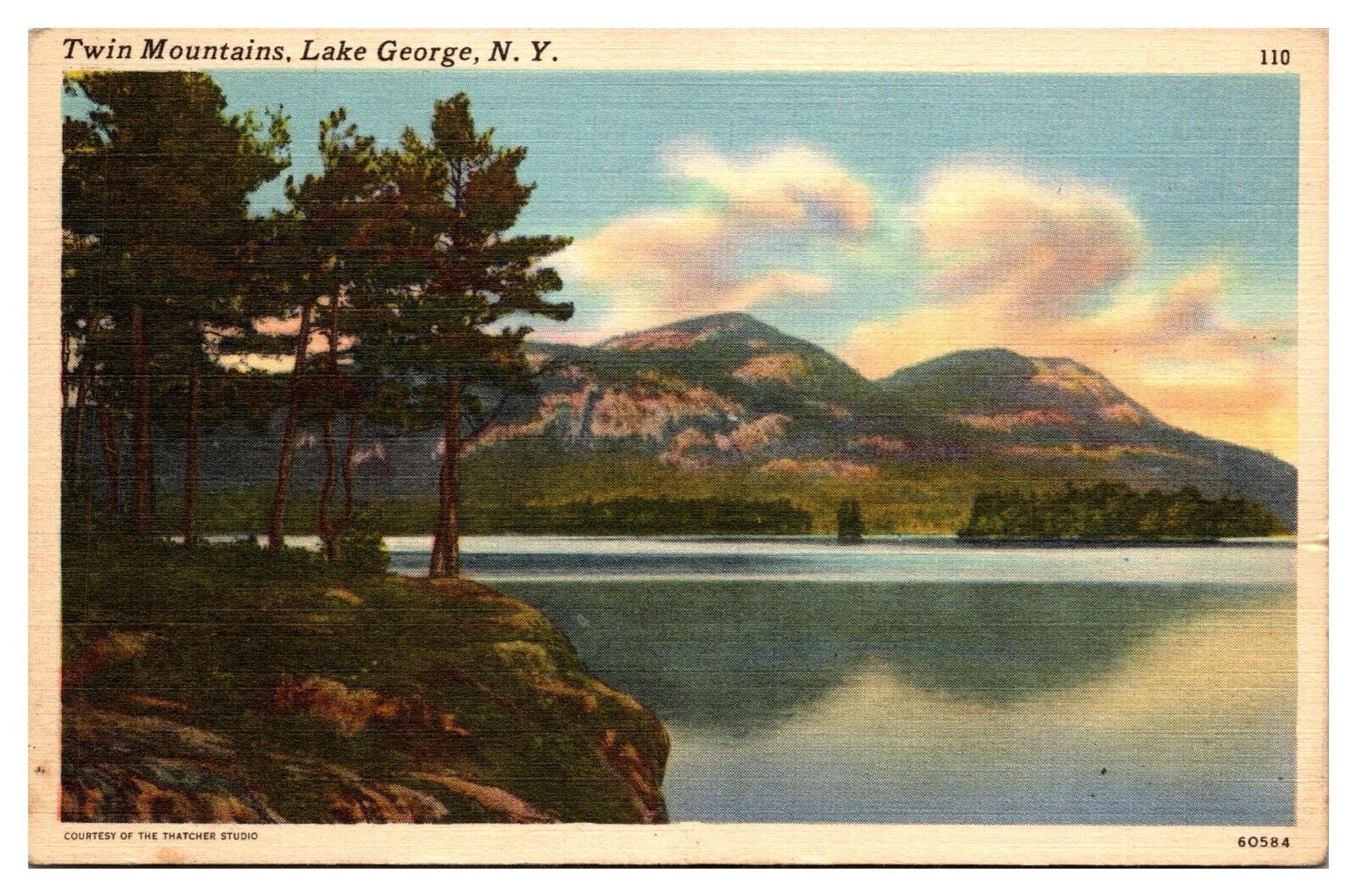 1952 Twin Mountains, Landscape, Lake George, NY Postcard