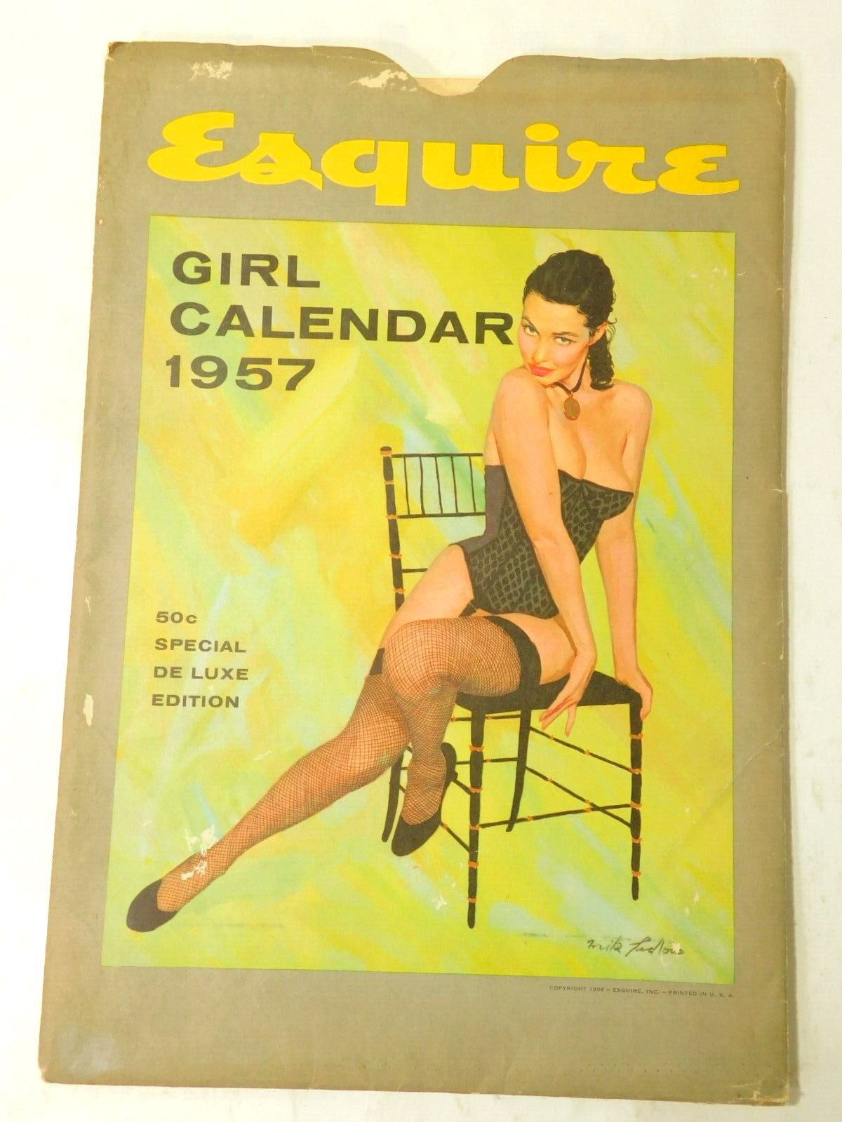 1957 Esquire Pin-Up Calendar 12 Months & Envelope-Mike Ludlow Illustrator