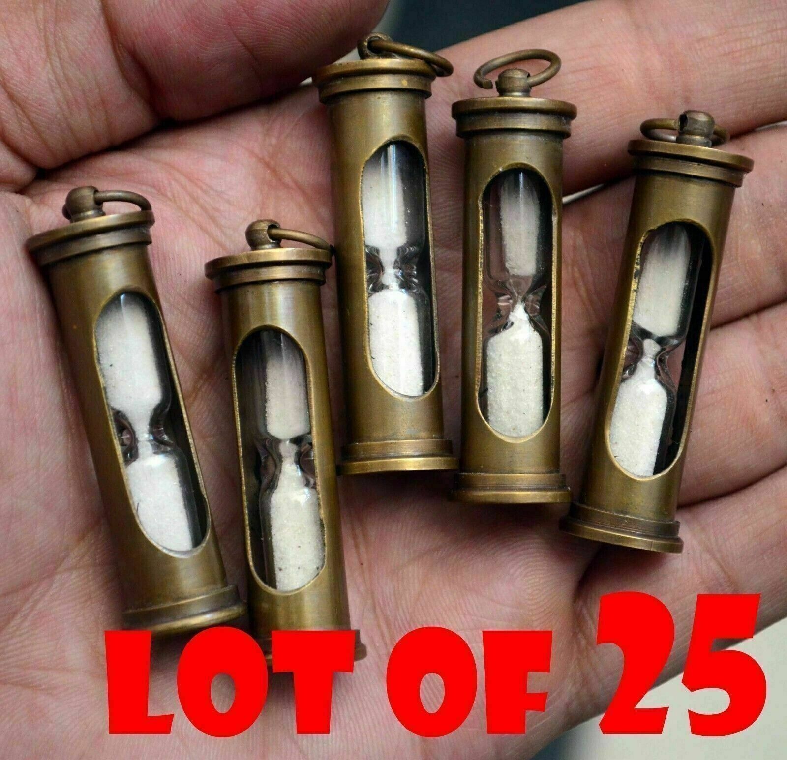 Lot of 25 pc Brown Antique Hourglass Sand Timer Key chain For New Year Gift