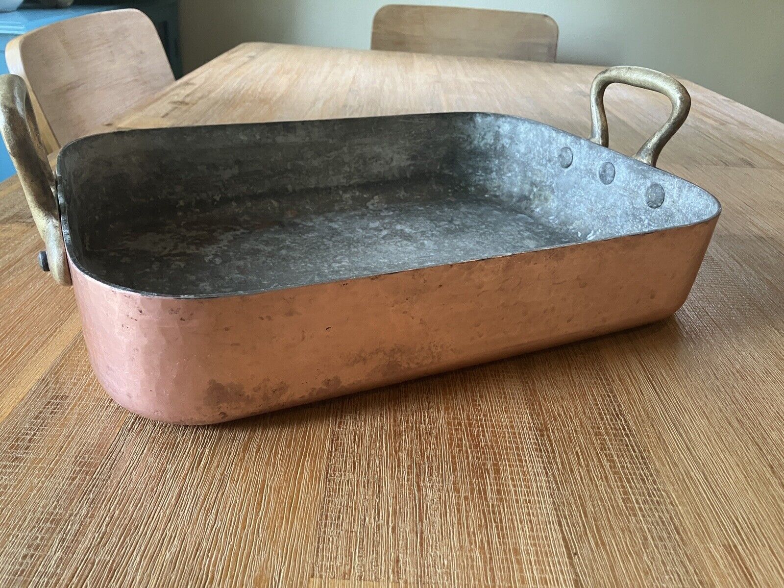 Vintage Mauviel Hammered Copper Cookware Roasting Pan ~ 14” X 10.25\