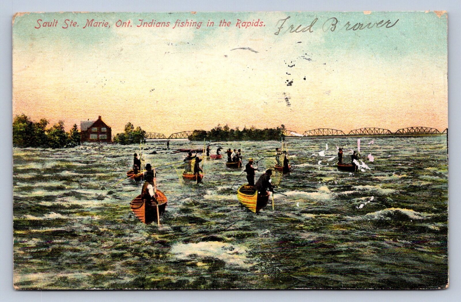J96/ Native American Indian Postcard c1910 Sault St Marie Fishing Michigan 116