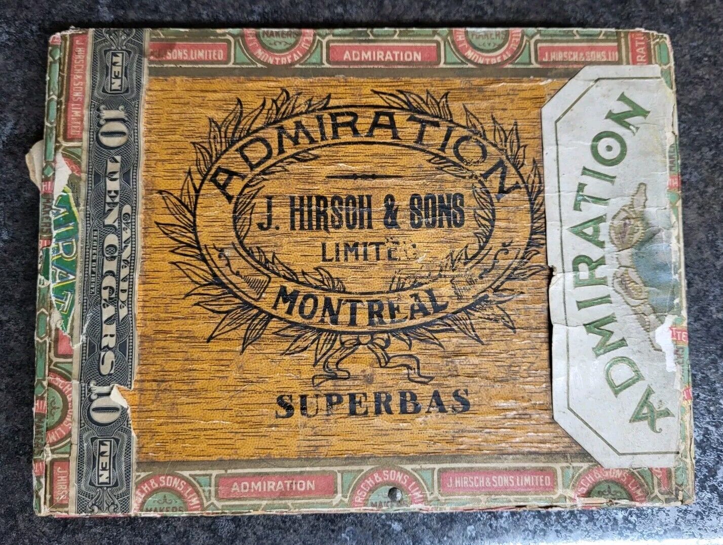 Scarce 1897 Series 10c Admiration Cigar Box J. Hirsch & Sons Montreal Nice Label