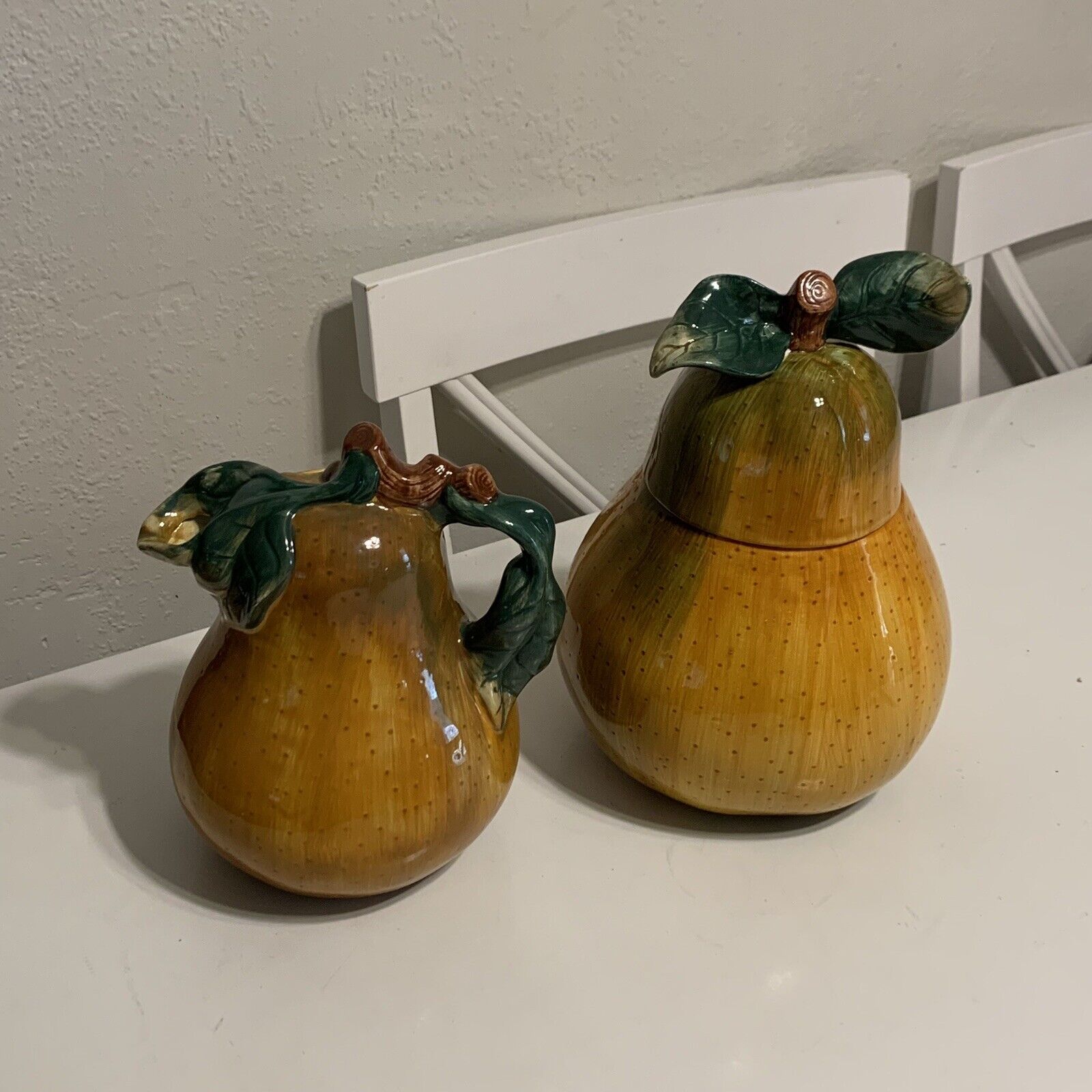 Sakura Sonoma China Hand Painted Pear Collectable Ceramic Pitcher/Cookie Jar Set