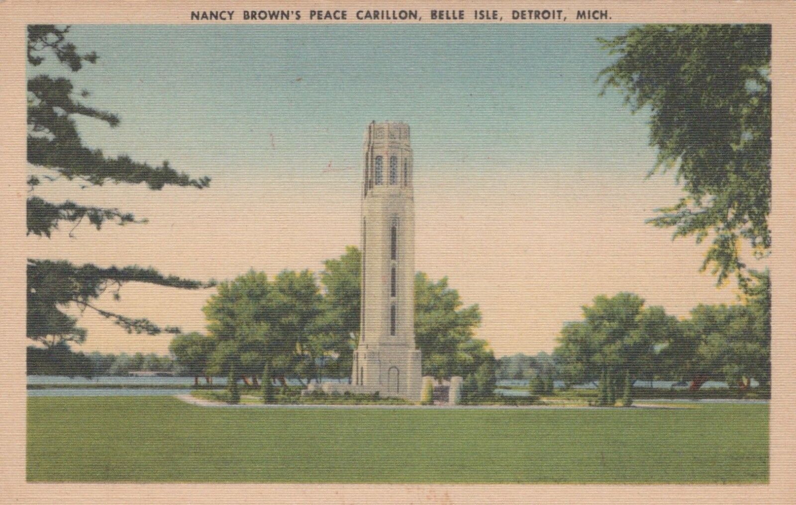Detroit Michigan Belle Isle Nancy Brown\'s Peace Carillon Vintage PC Unposted