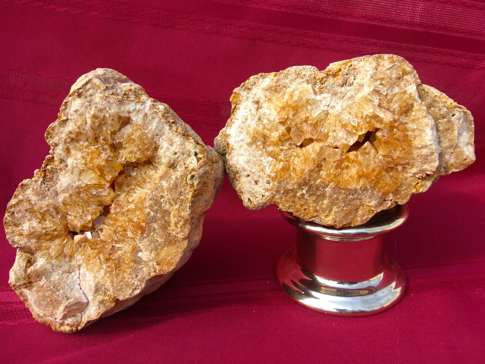 9LB Natural Golden Citrine Color Crystal Kentucky Geode Pair | Healing Therapy