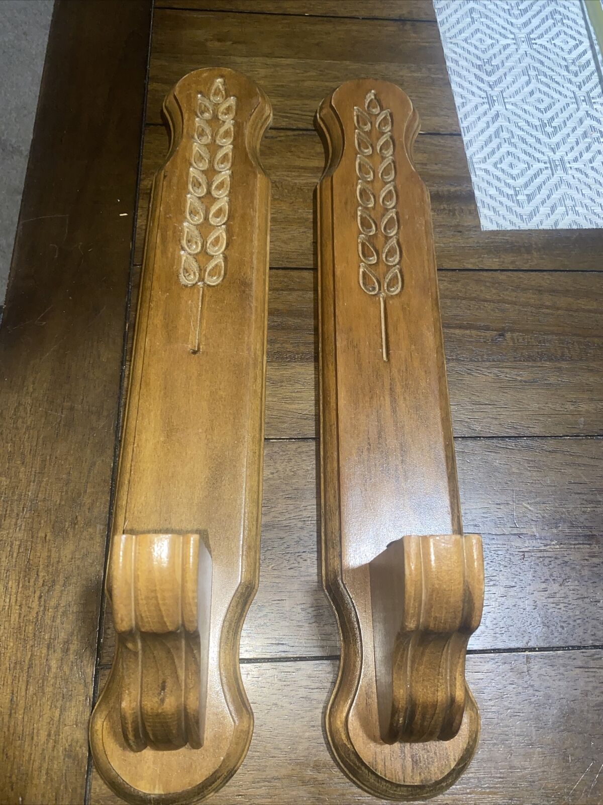 Vintage Wooden Pair Of Wall Candlestick Sconces,18\