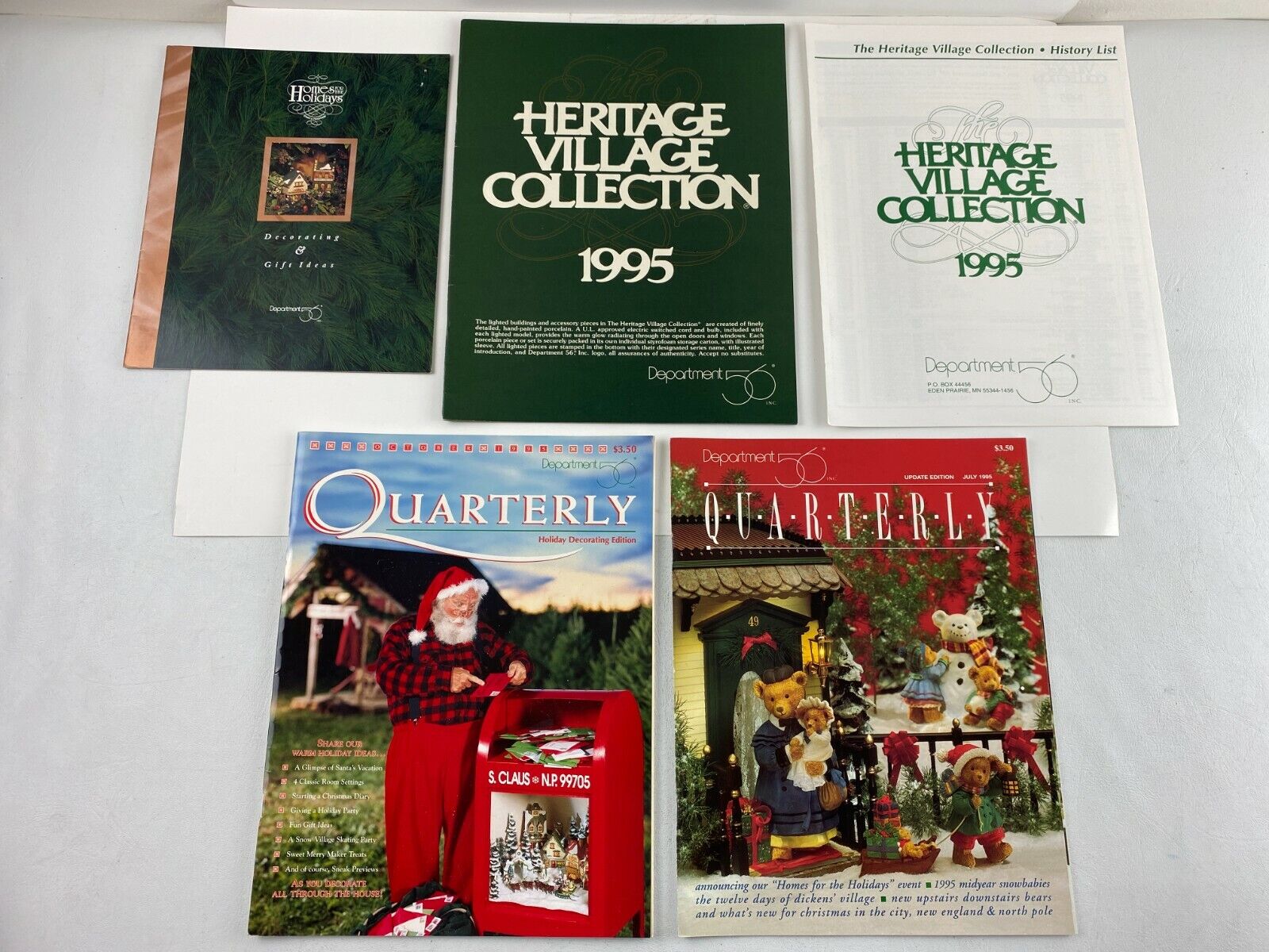 Lot of 5 - 1995 Department 56 Catalogs & Brochures Heritage Village Collection