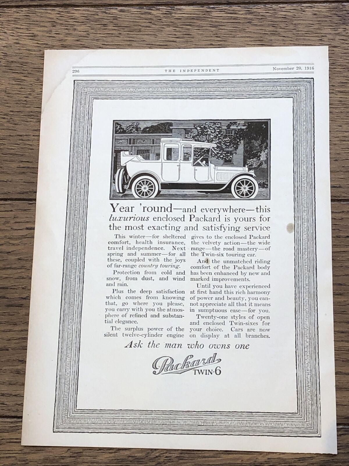 Antique 1916  Packard Twin 6 Truck Touring Sedan Car Automobile Picture  Ad