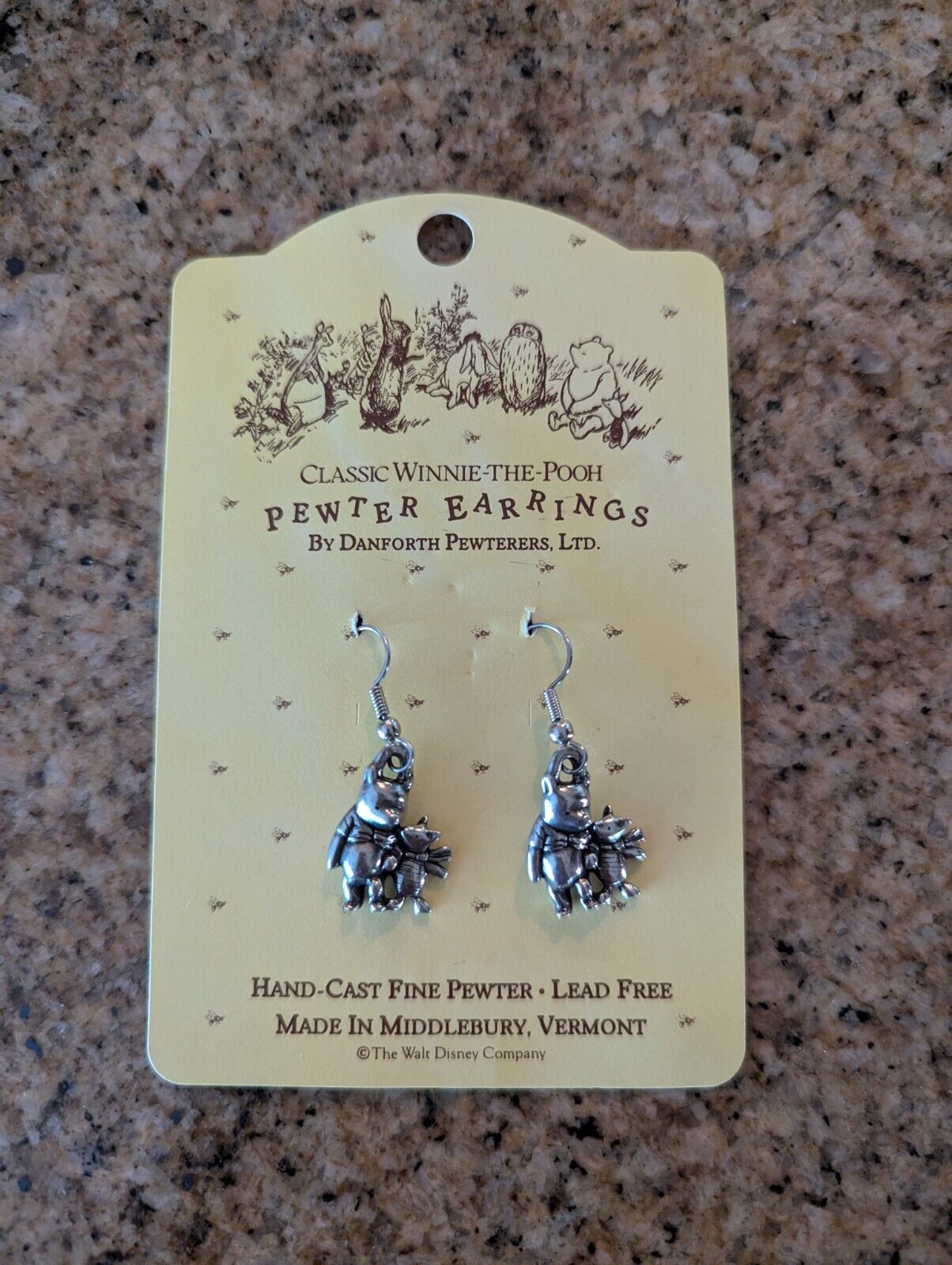Danforth Pewterers Earrings Winnie the Pooh Hand Cast Made In USA Vermont 